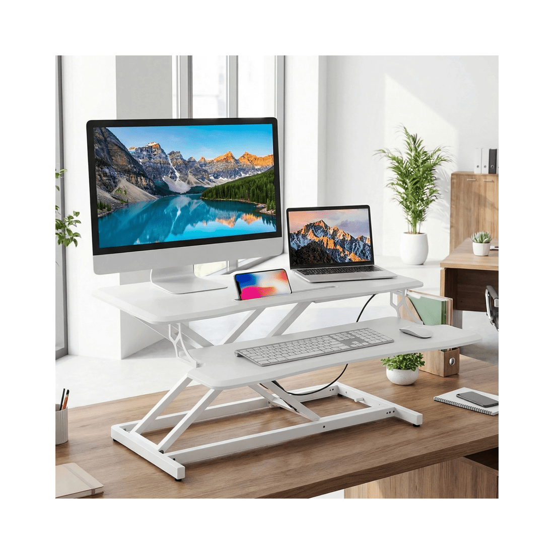 3 Advwin Sit Stand Desk Riser Height Adjustable w/Keyboard Tray, 3 of 10