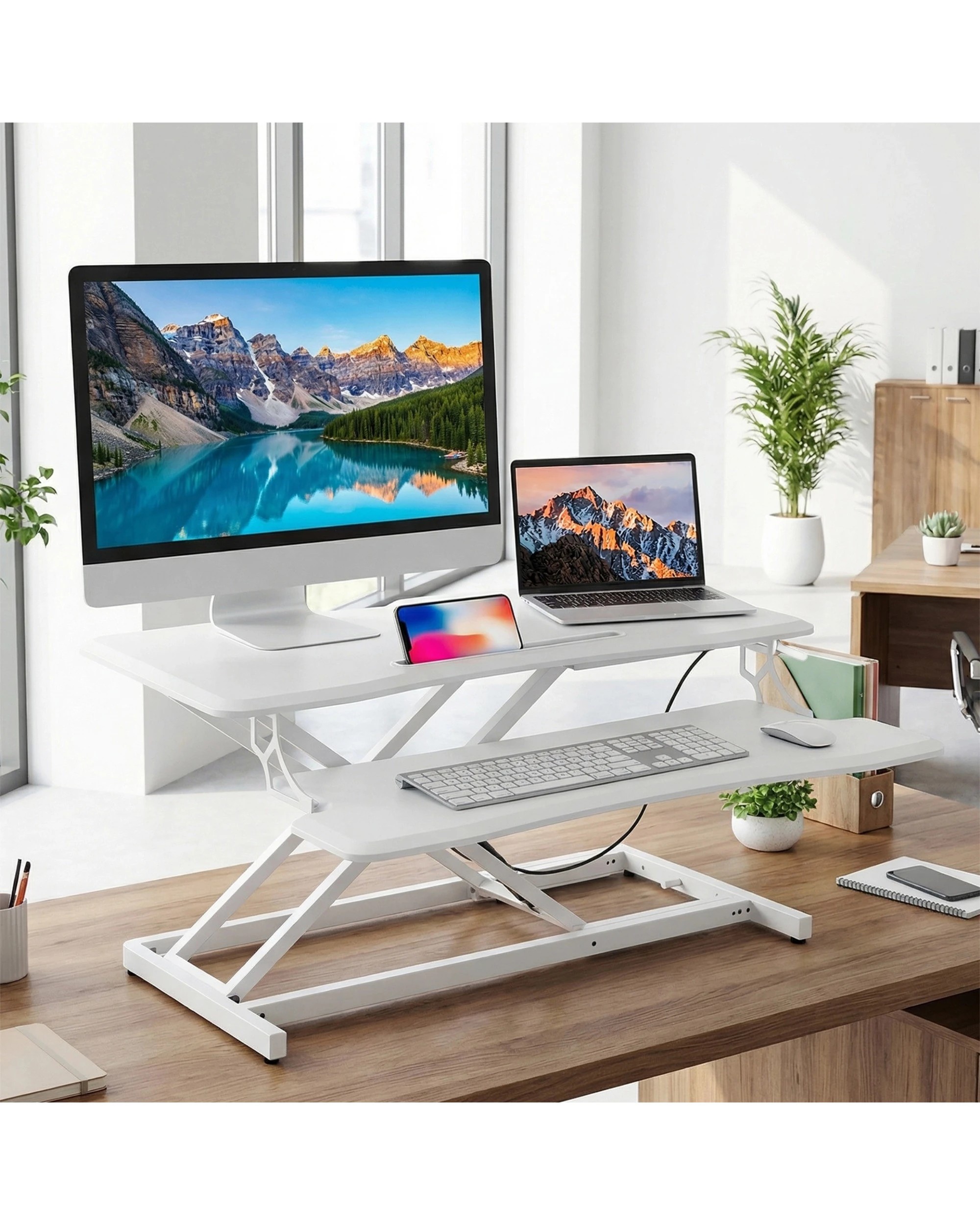 3 Advwin Sit Stand Desk Riser Height Adjustable w/Keyboard Tray, 3 of 10