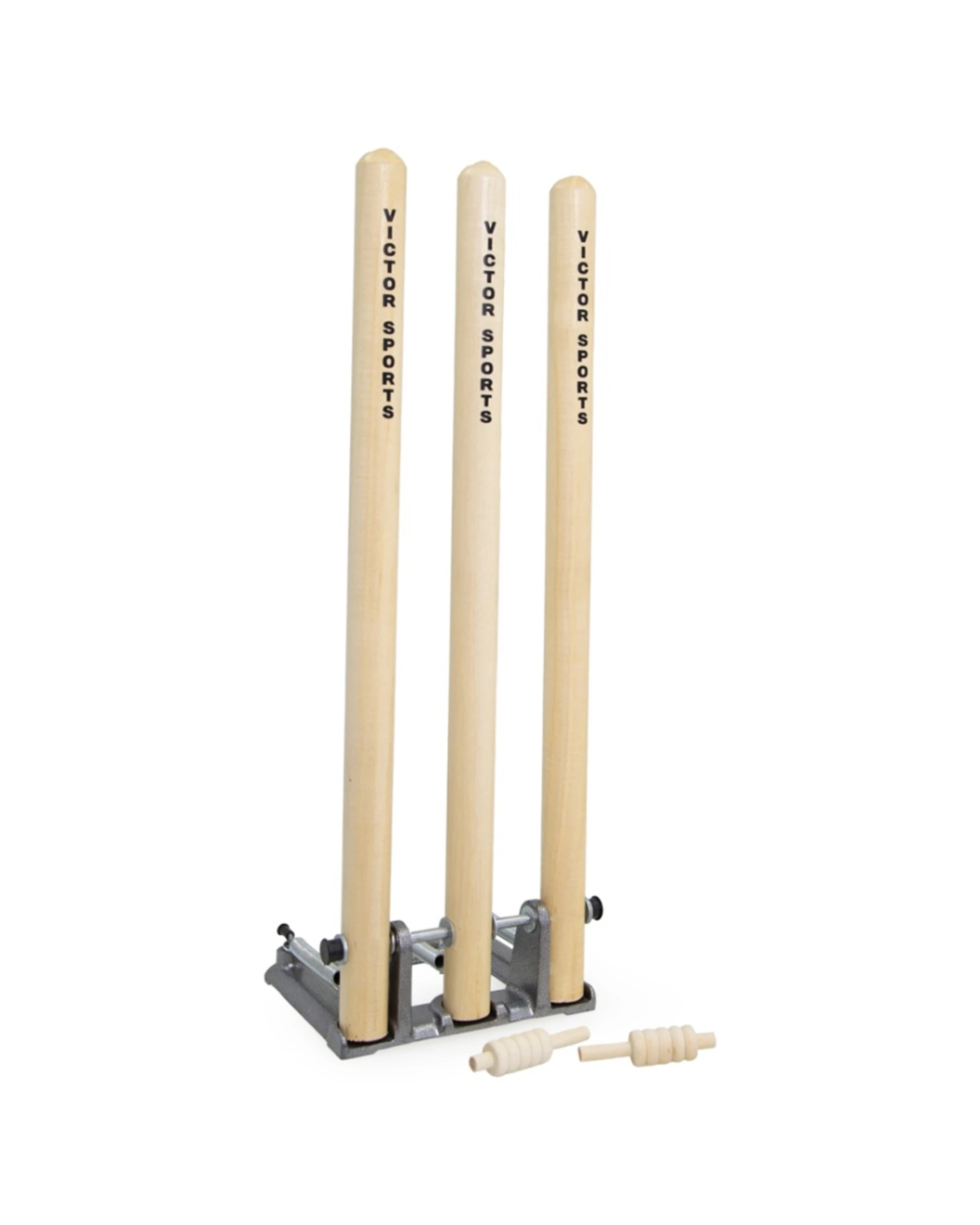 3 Victor Sports Cricket Stumps Wood Spring Loaded With Sturdy Metal Base - Natural, 3 of 5