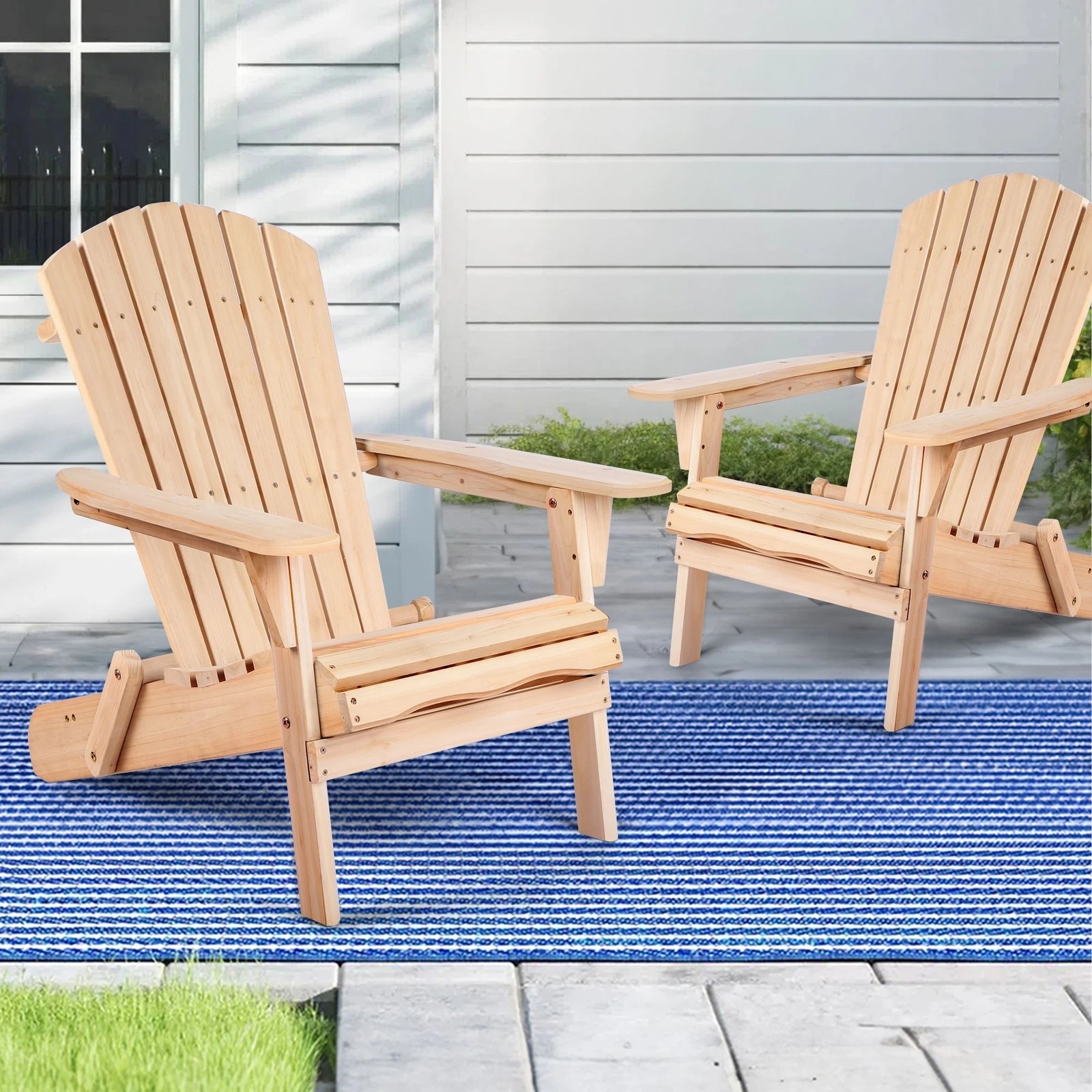 9 Alfordson 2x Outdoor Chairs Wooden Adirondack Patio Furniture Beach Garden - Natural, 9 of 9
