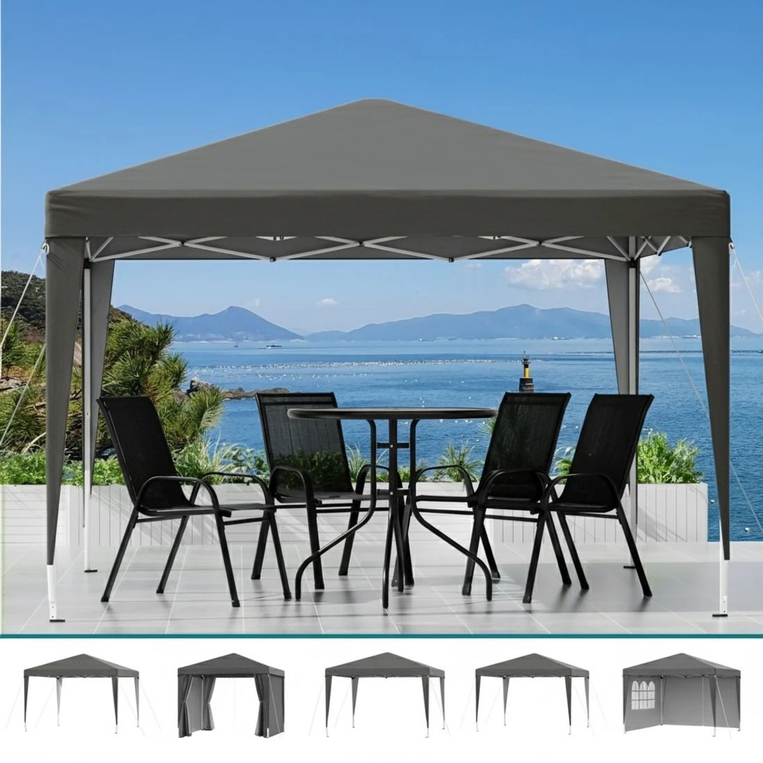 5 Instahut Gazebo 3x3 Pop Up Marquee Folding Tent Wedding Gazebos Camping Outdoor Shade Canopy - Grey, 5 of 6