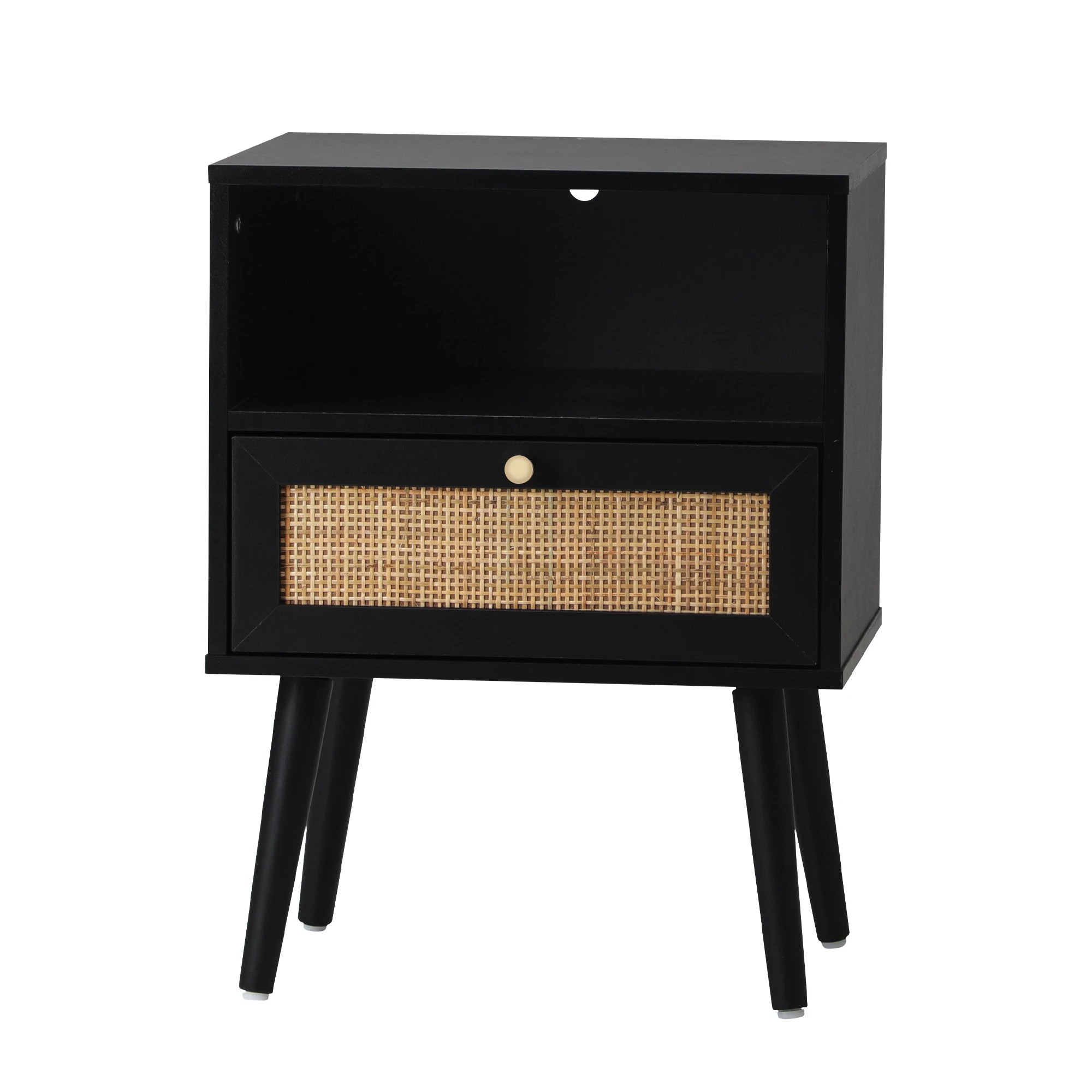 7 Oikiture 2X Bedside Table Side Table Storage Drawer Shelf Nightstand Rattan - Black, 7 of 9
