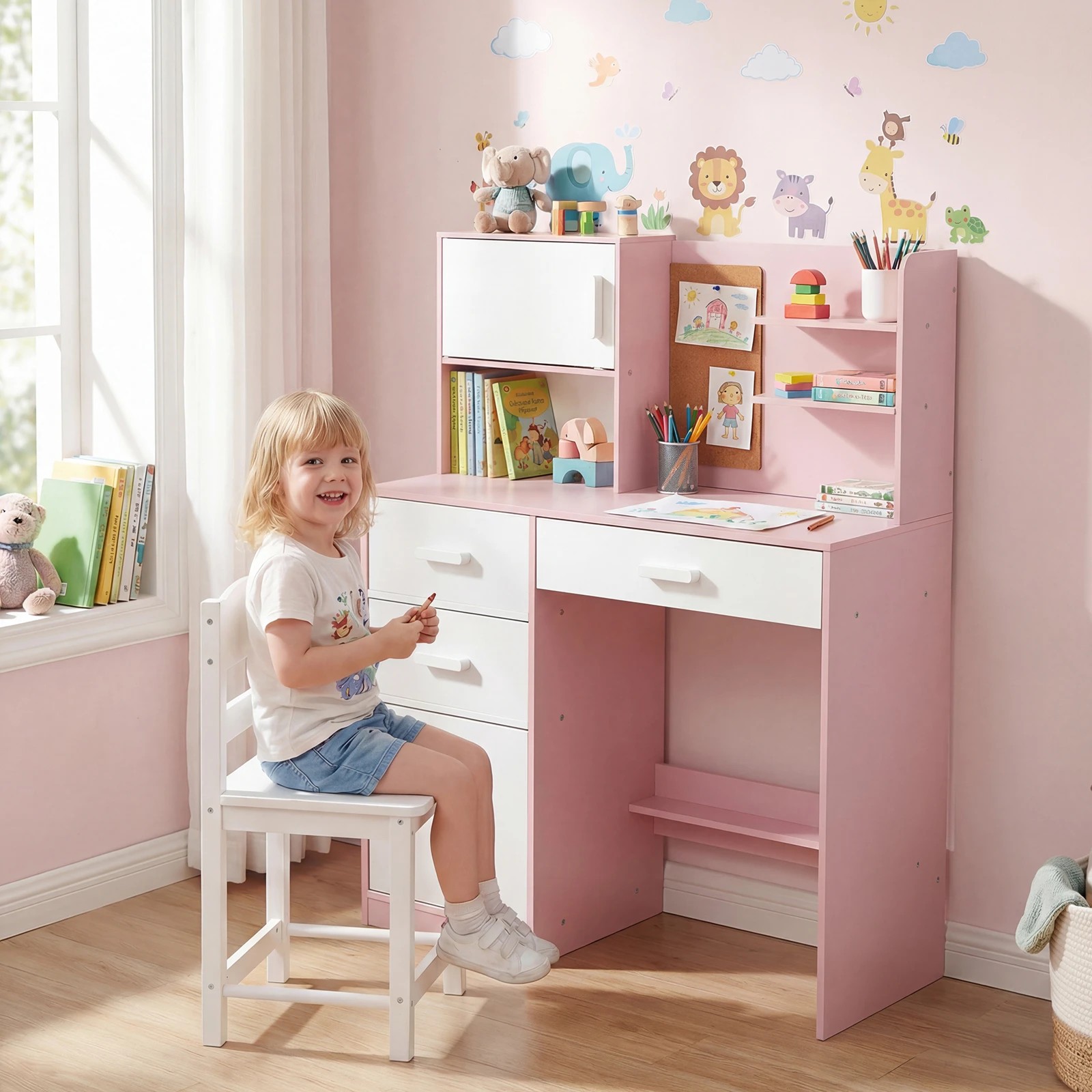Costway Kids Wood Desk Chair Set Study Table Reading Home Student ...