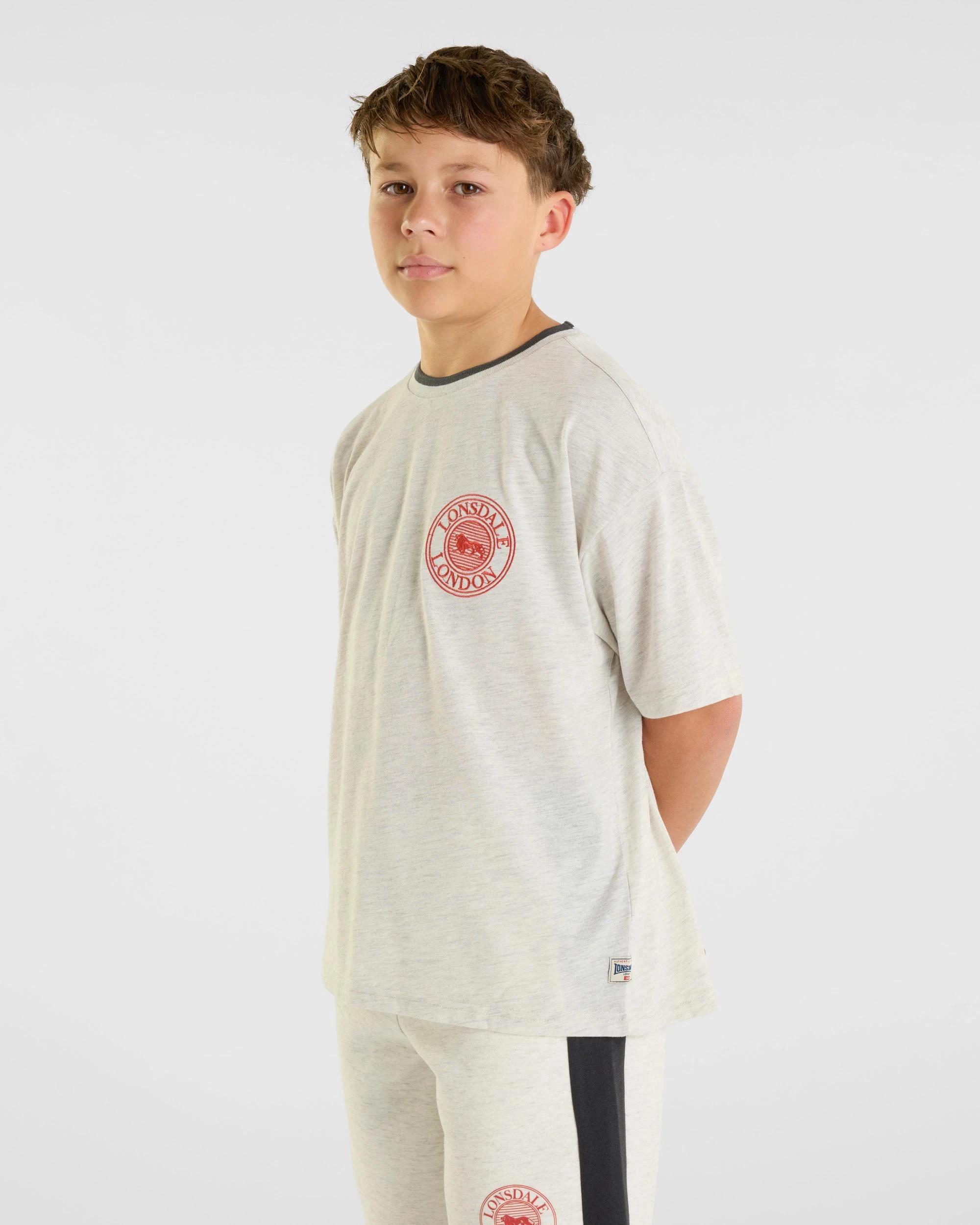 2 Varsity Short Sleeve T-Shirt - Lonsdale London OATMEAL MARLE, 2 of 5