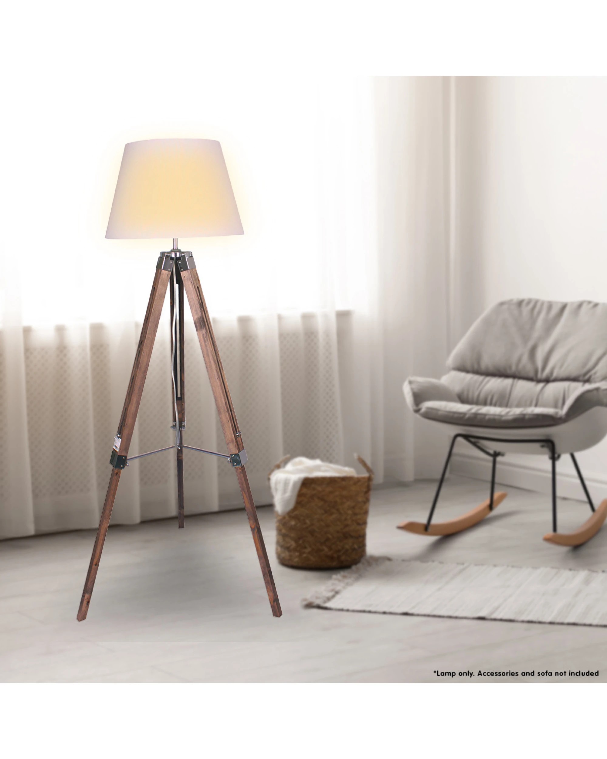 4 Sarantino Solid Wood Tripod Floor Lamp Adjustable Height White Shade, 4 of 4