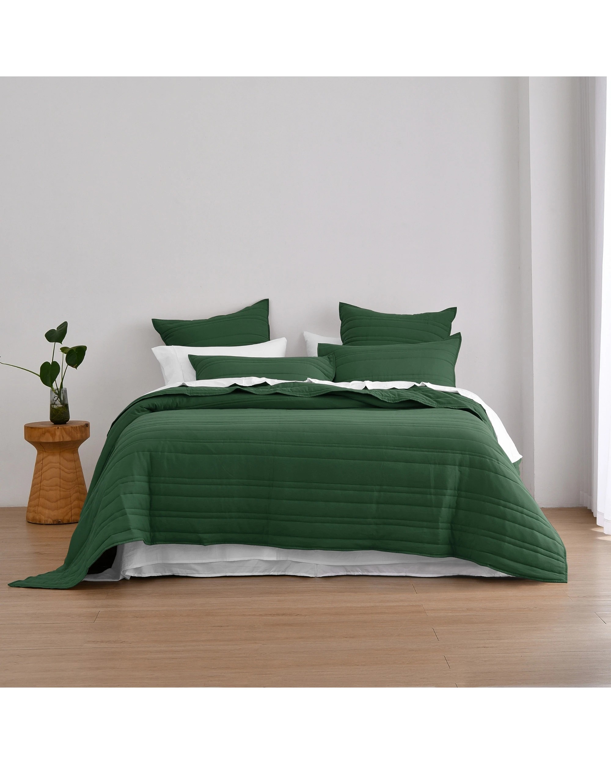 5 Dreamaker Superfine Washed Microfibre Stripe Quilted Coverlet Set - Super King Bed - Hunter Green, 5 of 7