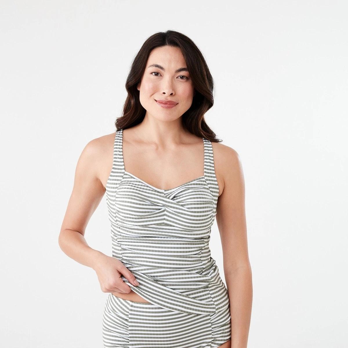 1 Twist Front Tankini BURNT OLIVE STRIPE, 1 of 7