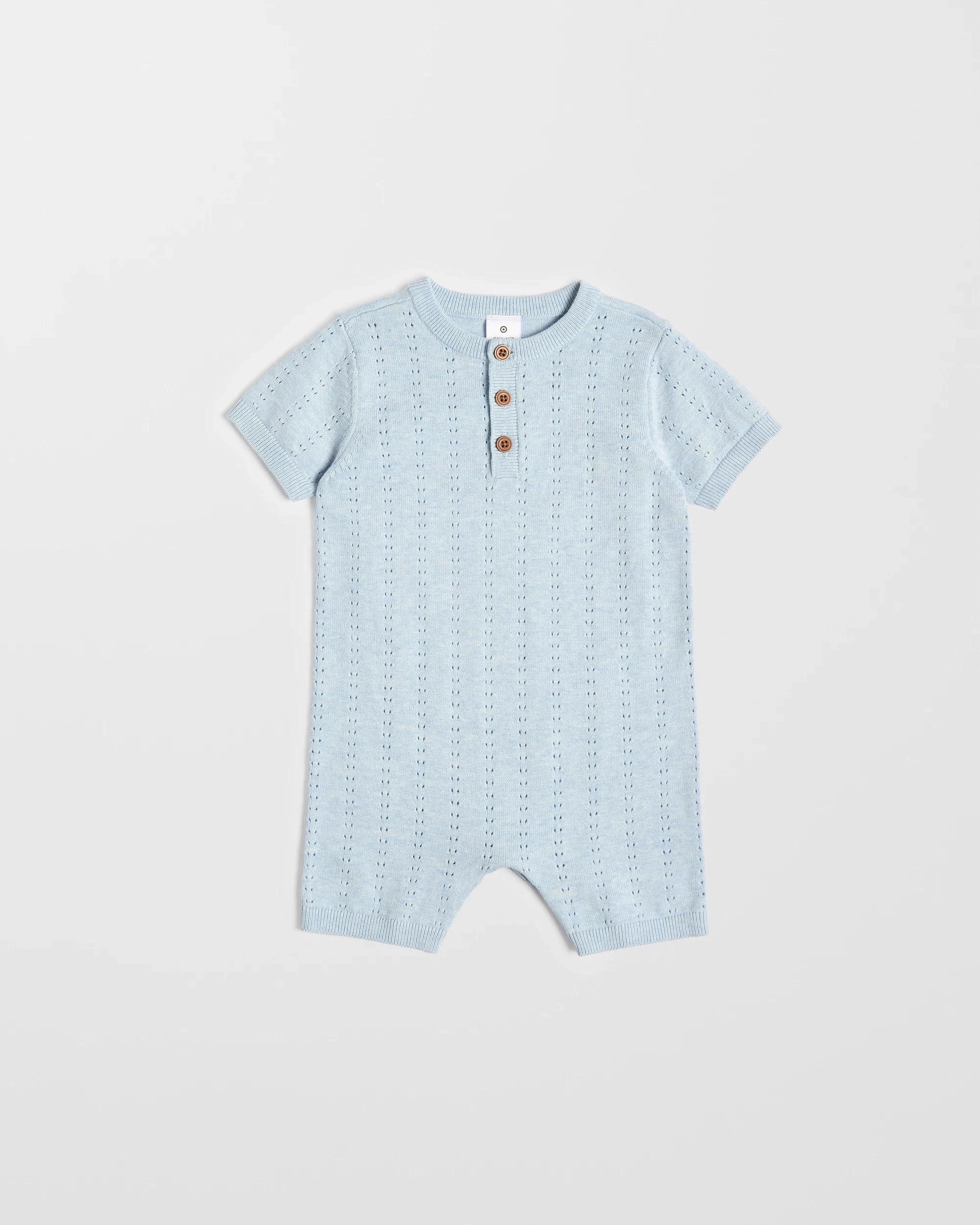 1 Target Organic Cotton Baby Pointelle Knit Romper LIGHT BLUE MARLE, 1 of 3