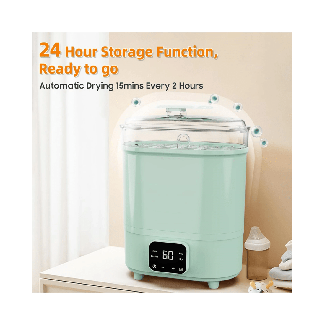 5 Advwin Baby Bottle Sterilizer, 4-in-1 Electric Steam Bottle Steriliser, Universal Fit For All Baby Items, Green, 5 of 8