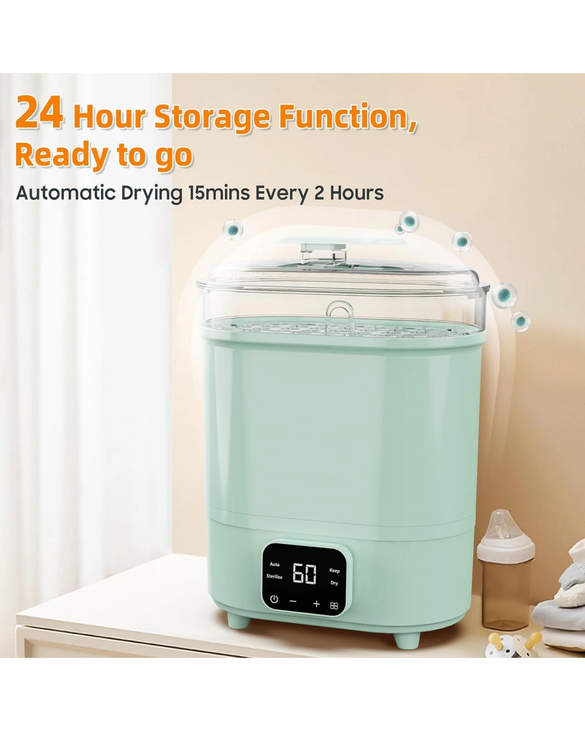 5 Advwin Baby Bottle Sterilizer, 4-in-1 Electric Steam Bottle Steriliser, Universal Fit For All Baby Items, Green, 5 of 7