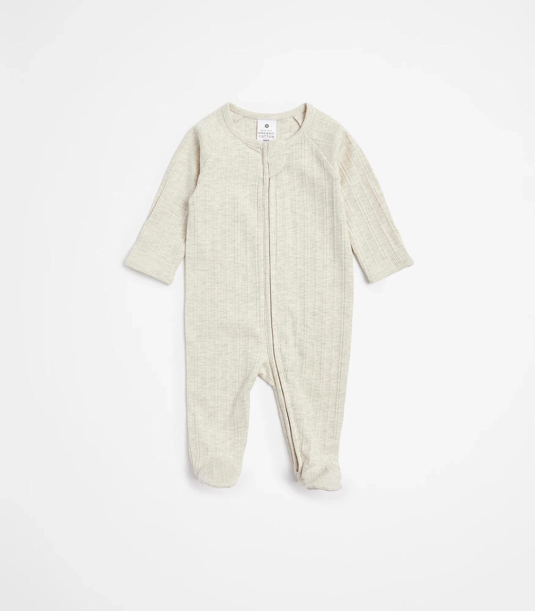 1 Target Baby Organic Cotton Rib Zip Coverall OATMARLE, 1 of 3