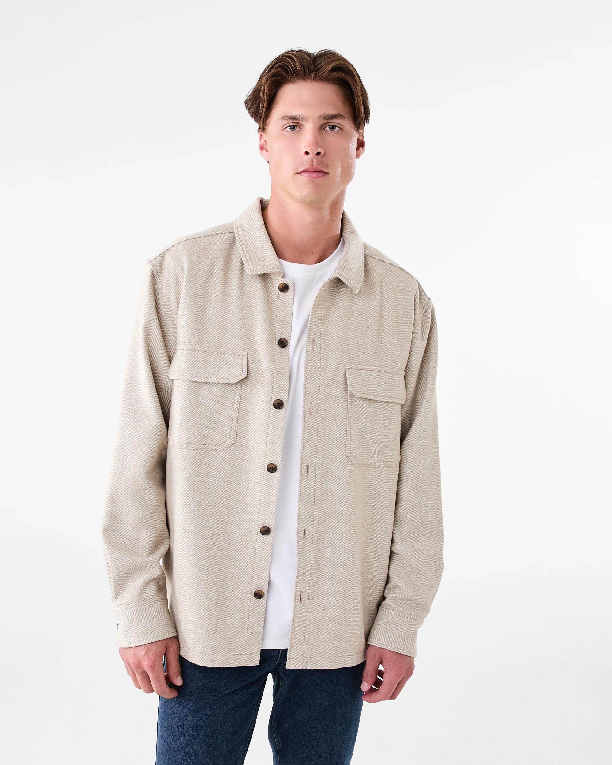 1 Long Sleeve Herringbone Shirt Bge Ntrl, 1 of 8