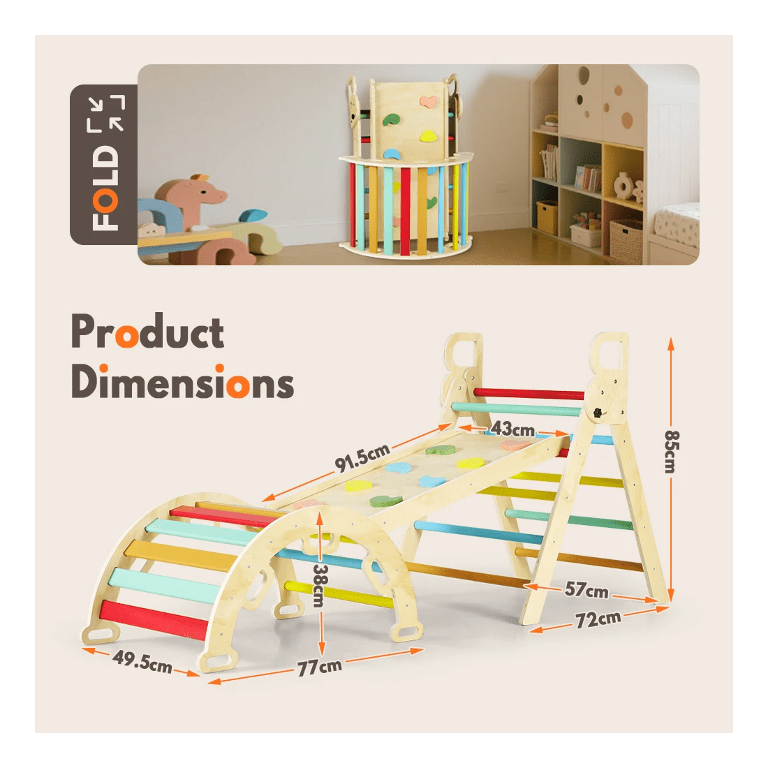 2 PlayPals 7-In-1 Pikler Triangle Set Wooden Montessori Climbing Toys Kids Climber - Multi, 2 of 3