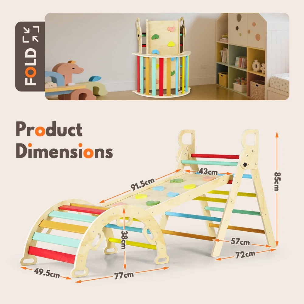 2 PlayPals 7-In-1 Pikler Triangle Set Wooden Montessori Climbing Toys Kids Climber - Multi, 2 of 3