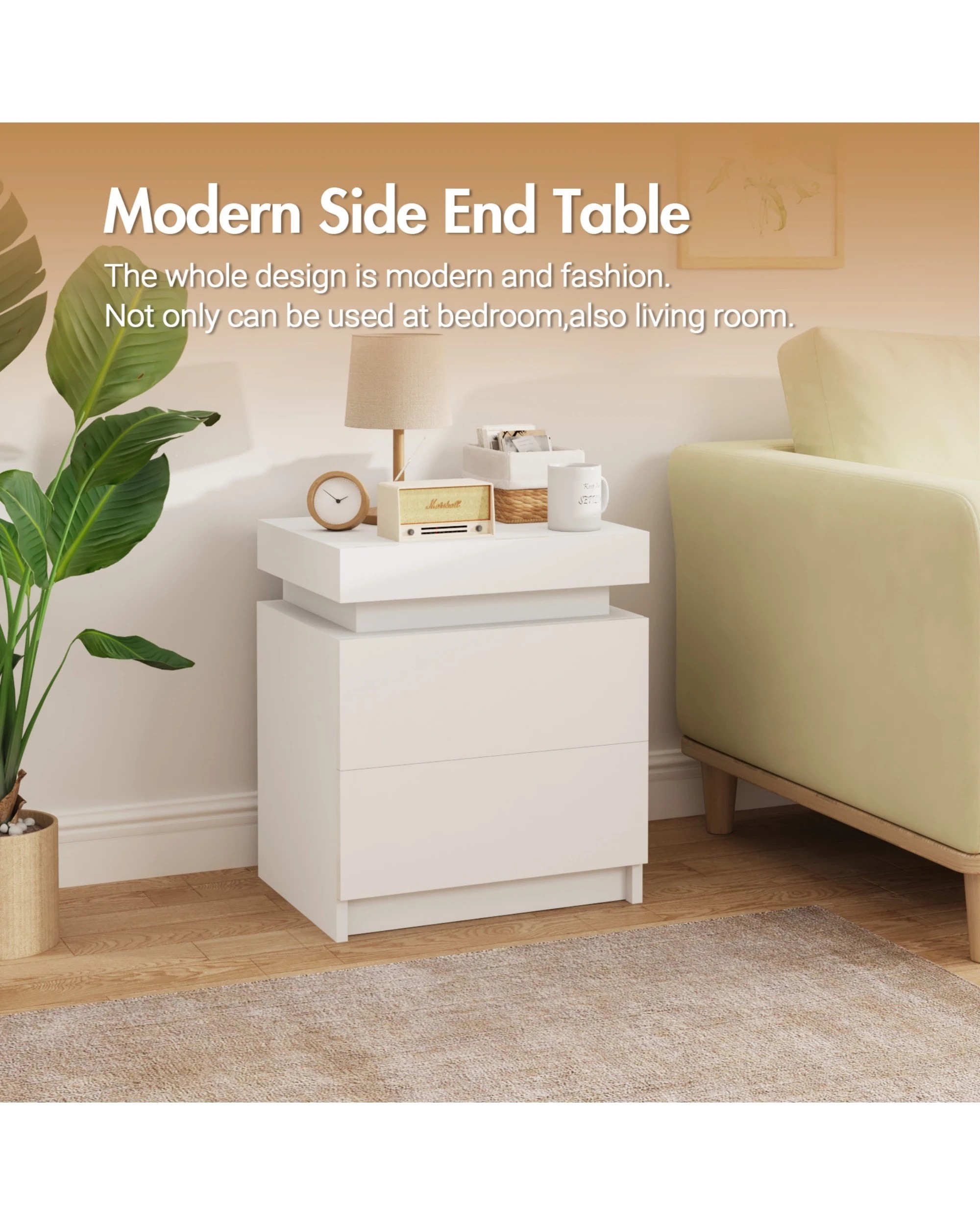 6 Advwin Bedside Table  Led Nightstand 2 Drawers Lift Up Side Table
 - White, 6 of 10