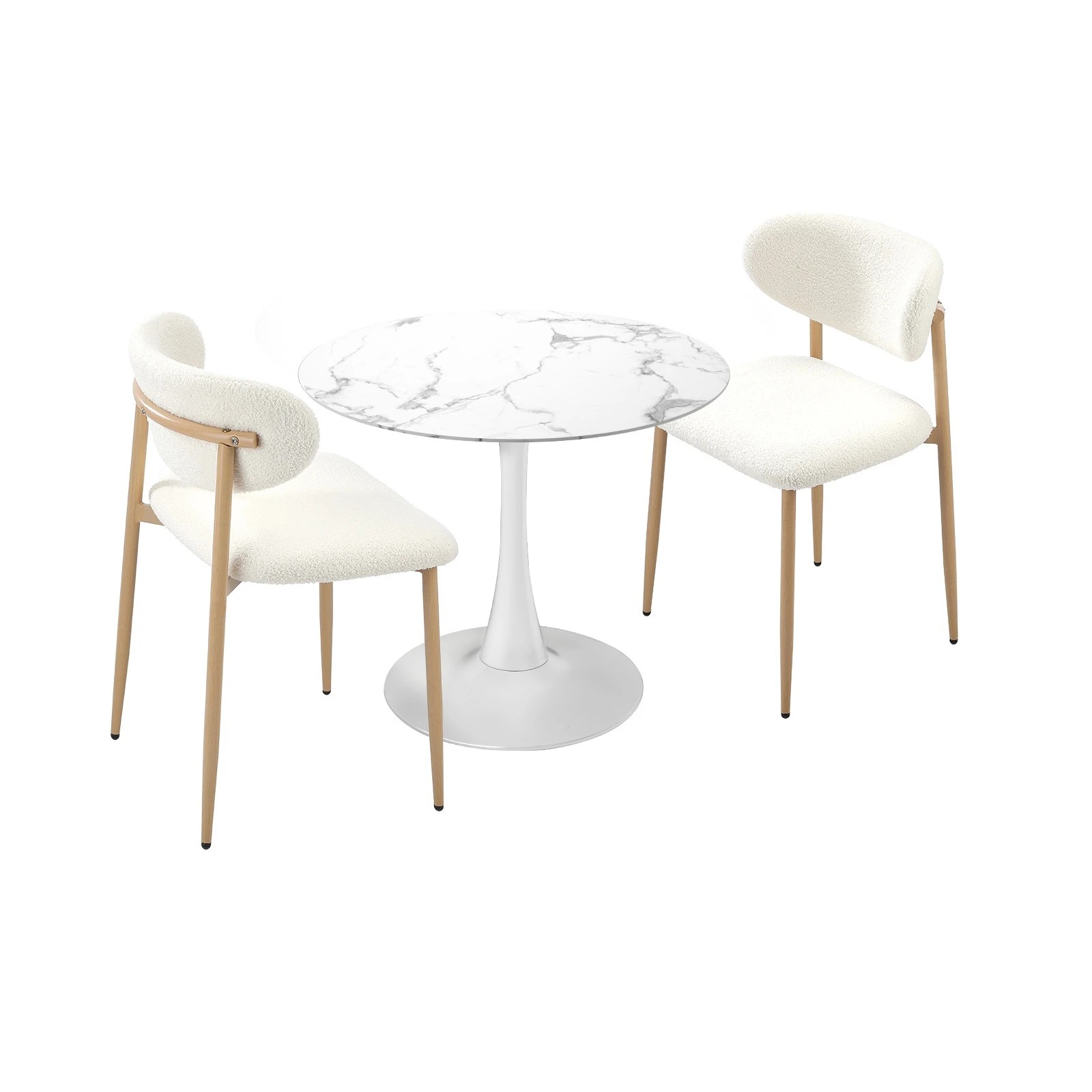 1 Oikiture 60cm Round Dining Table with 2x Dining Chairs Boucle - Multi, 1 of 9