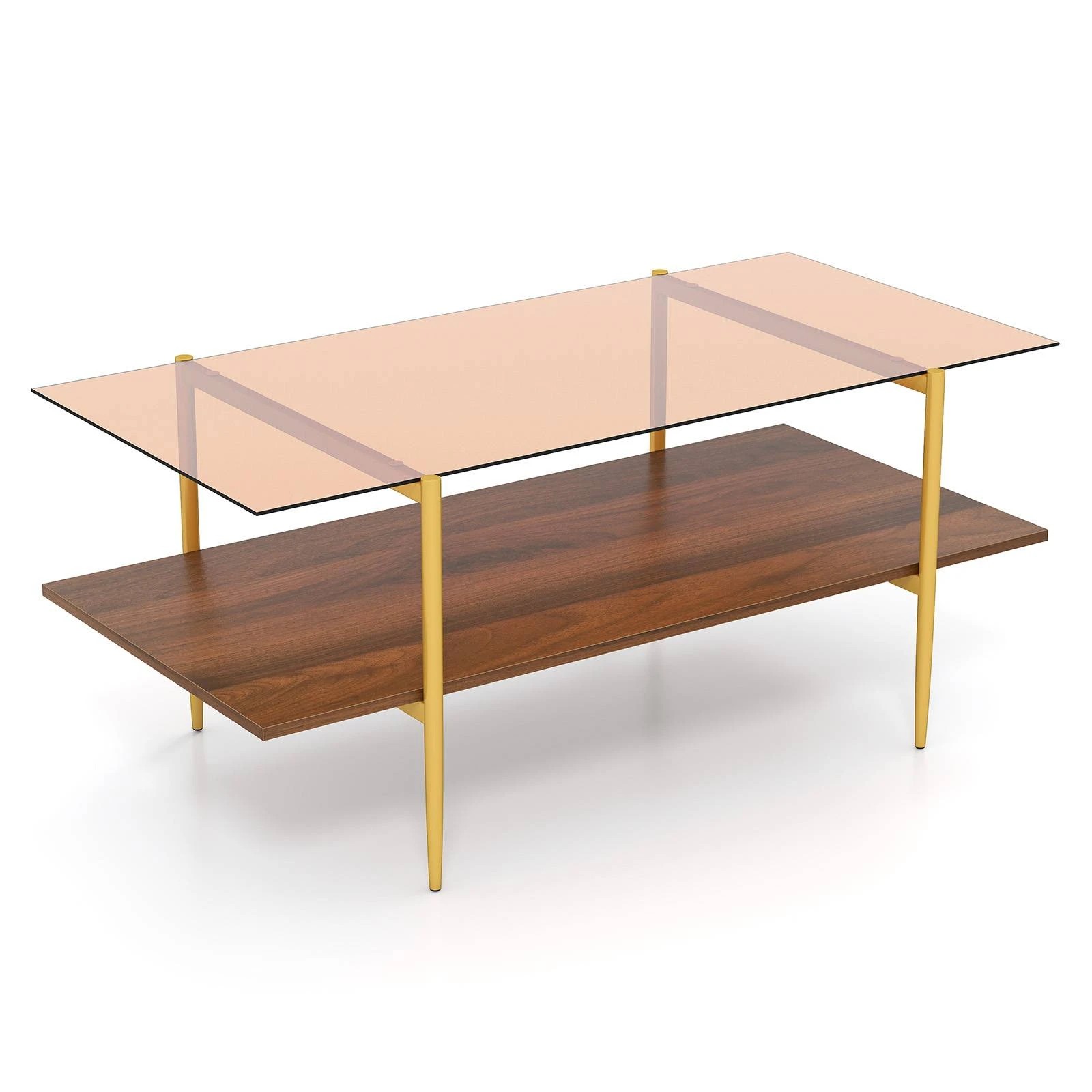 1 Costway 2-Tier Tempered Glass Coffee Table Rectangle Center Table, 1 of 5