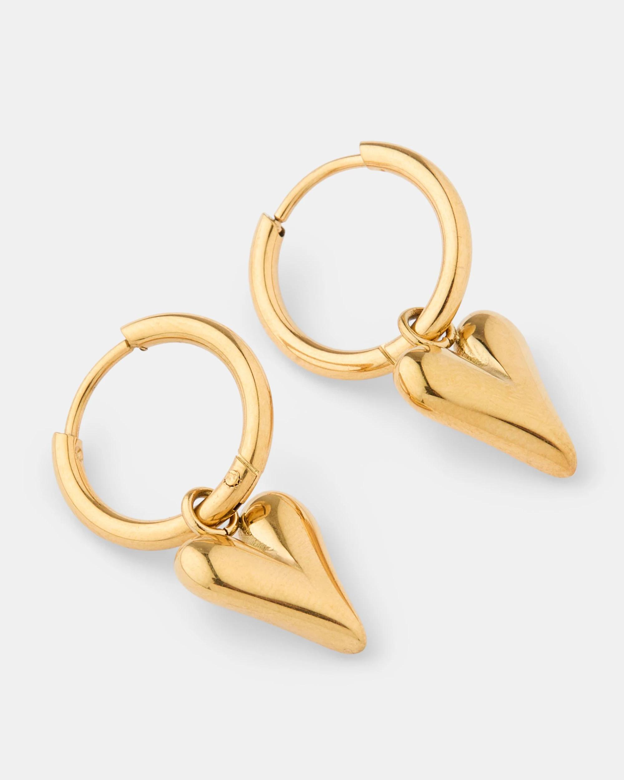 2 Waterproof Stainless Steel Heart Hoop Earrings - Gold Tone Gold, 2 of 5