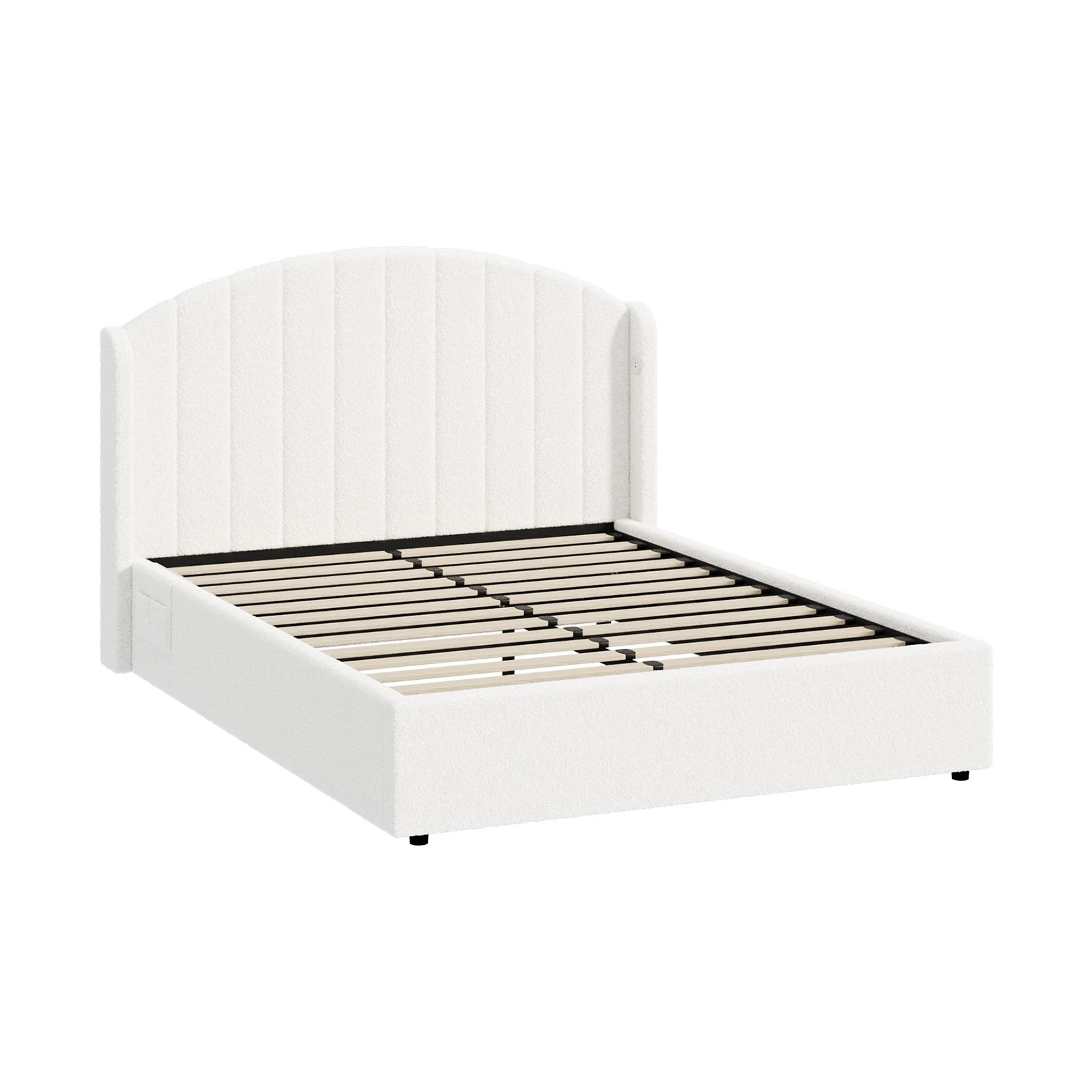 1 Oikiture Bed Frame Queen Size With Gas Lift Storage USB Charging Boucle - White, 1 of 8