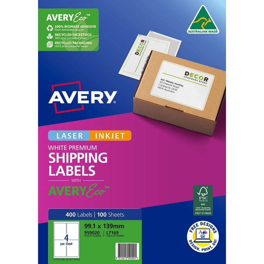 2 Avery Premium White Shipping Labels AveryEco 4UP 100 Sheets, 2 of 8