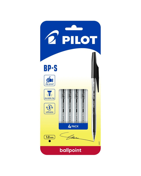 PILOT BP-S Ballpoint Pen Medium 1mm Black 4 Pack