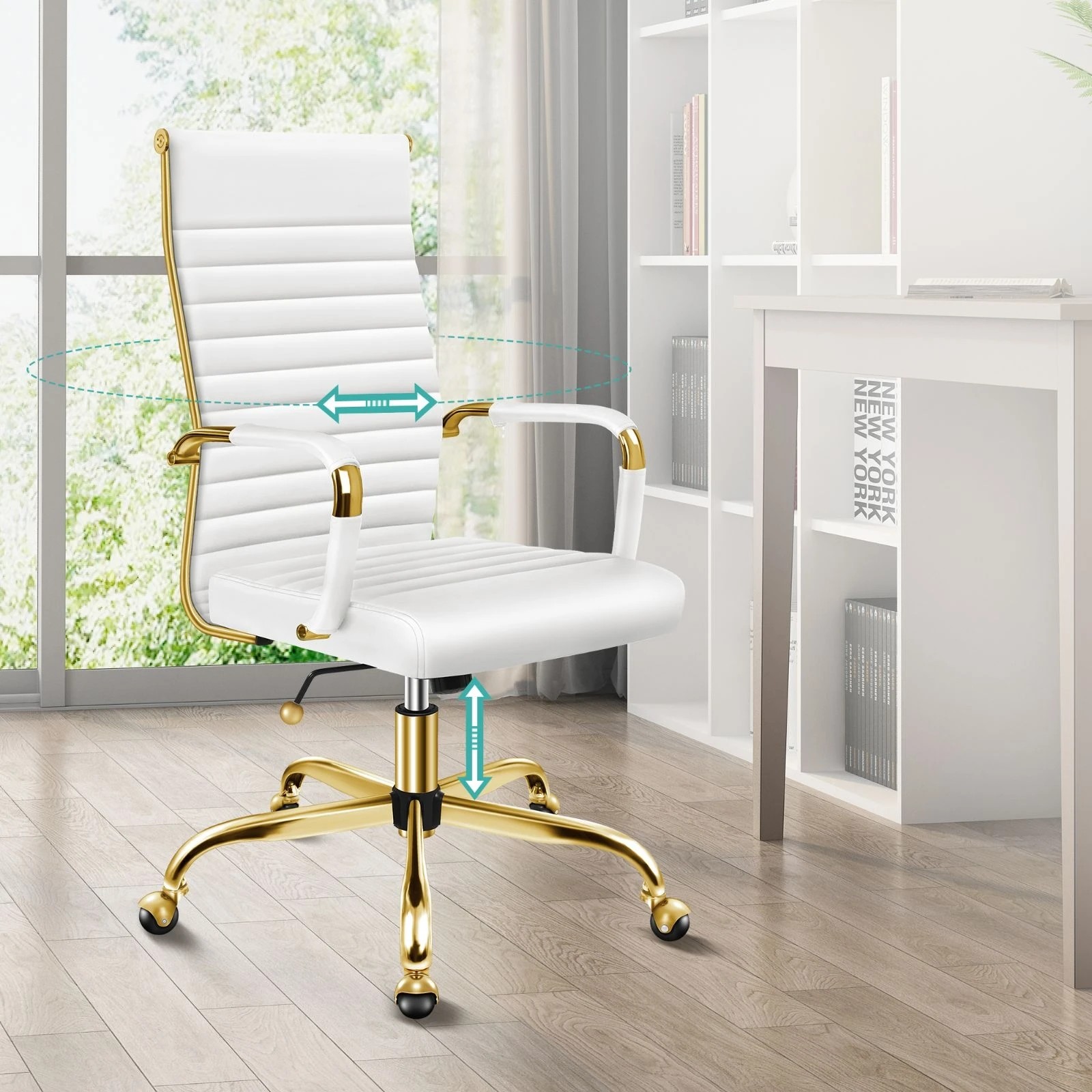 3 Alfordson Office Chair Executive Padded Seat Ergonomic Computer Study Gaming - White, 3 of 10