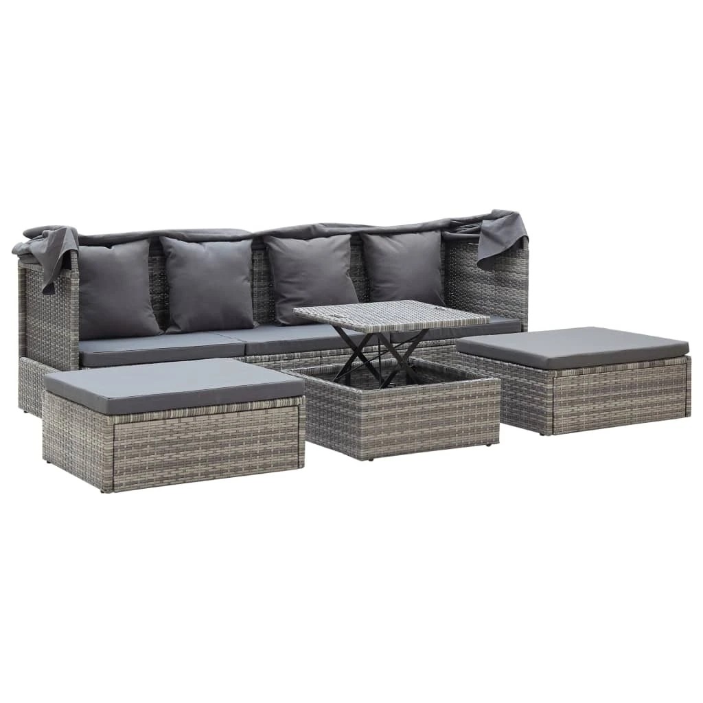 3 vidaXL Garden Lounge Bed With Roof Mixed Poly Rattan - Grey, 3 of 8