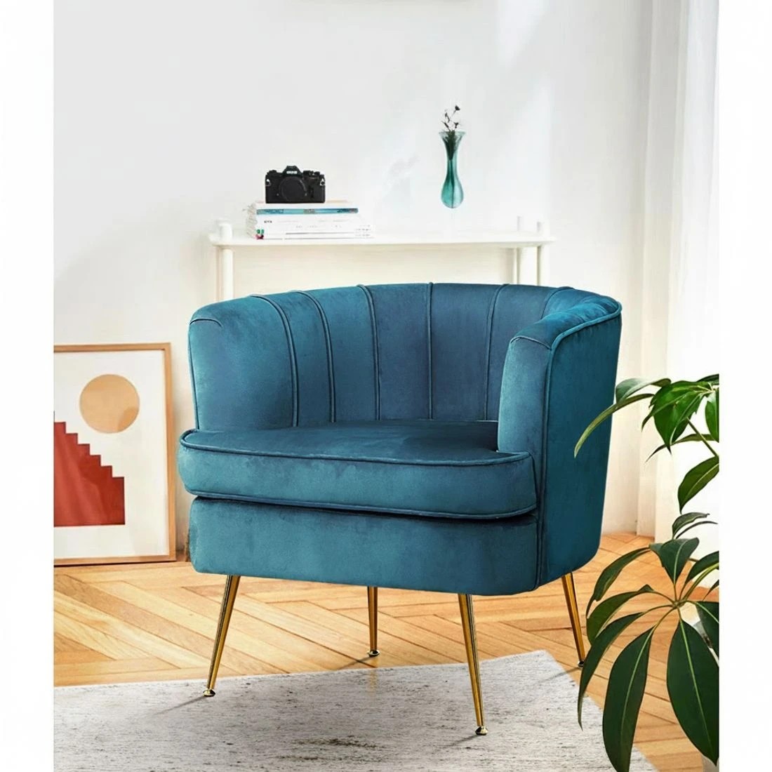 3 Artiss Armchair Velvet  Norvia - Blue, 3 of 5