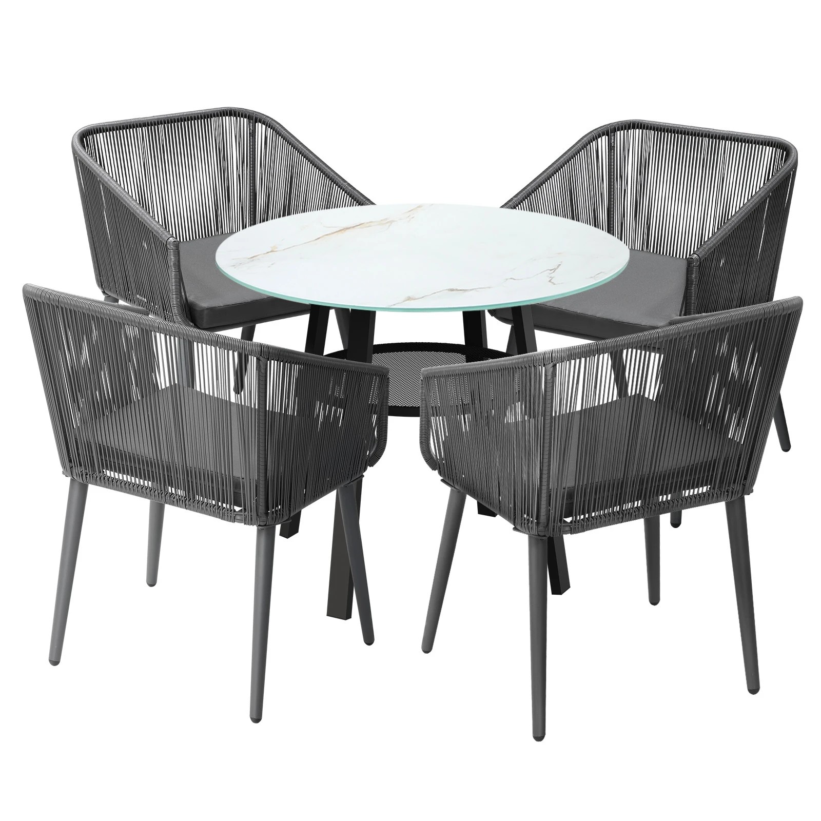 1 Livsip 5pcs Outdoor Dining Setting Marble-style Table Patio Furniture Bistro Set - Multi, 1 of 9