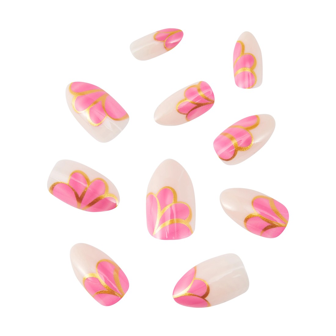 2 OXX Cosmetics 24 Pack Artificial Nails with Adhesive - Almond Shape, Gold Detail, 2 of 4