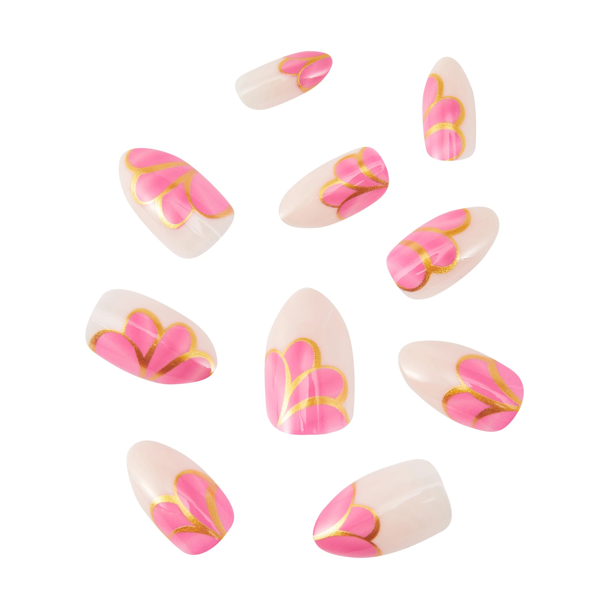 2 OXX Cosmetics 24 Pack Artificial Nails with Adhesive - Almond Shape, Gold Detail, 2 of 4
