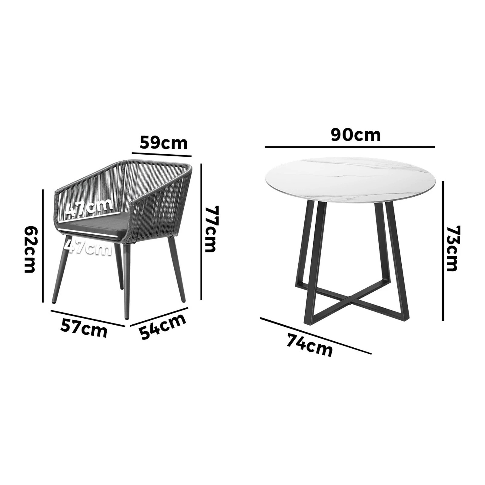 2 Livsip 3x Outdoor Dining Setting Sintered Stone Table Patio Furniture Bistro Set - Multi, 2 of 10