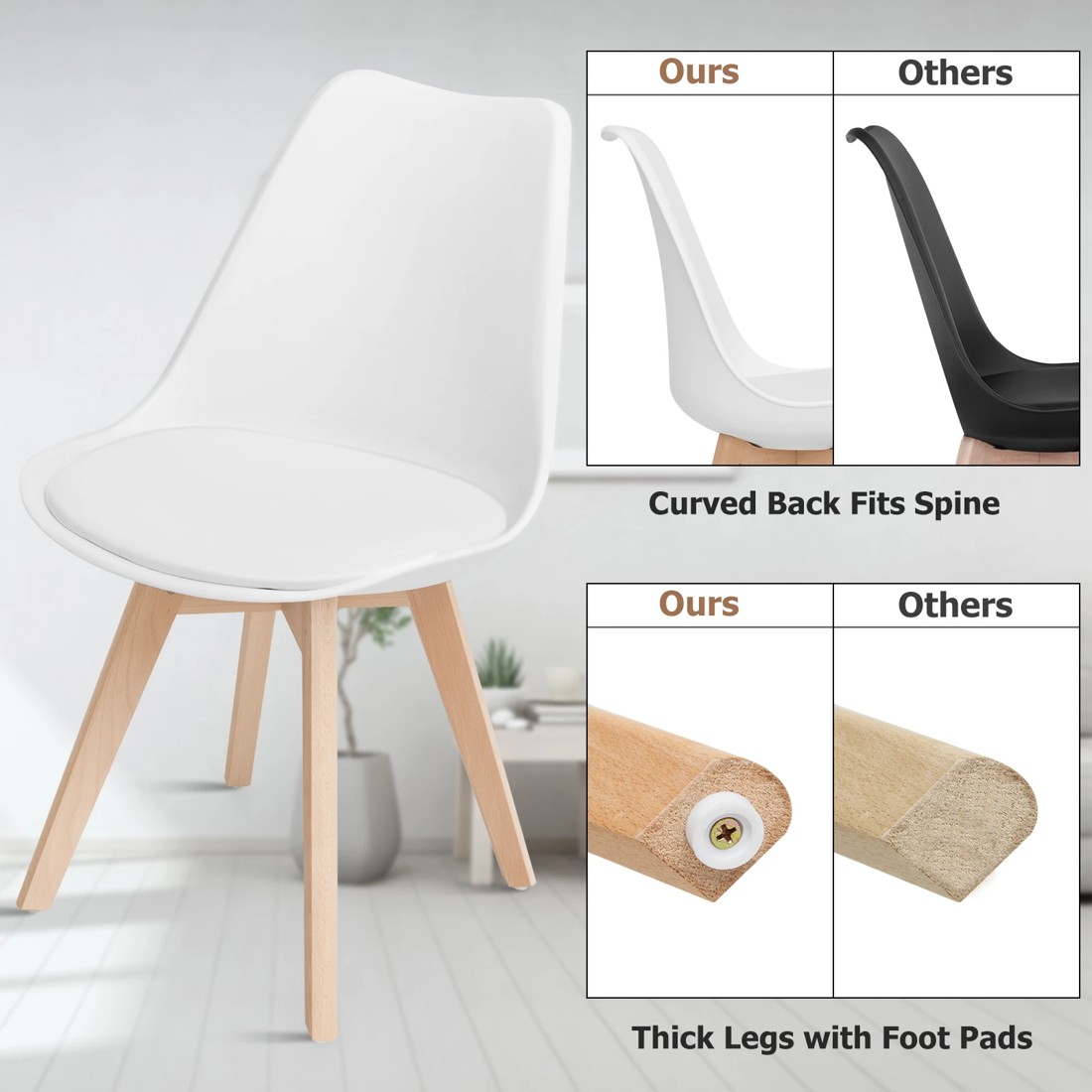 4 Costway 4x Beech Dining Chairs w/PU Padded Cushion Kitchen Chair, 4 of 8