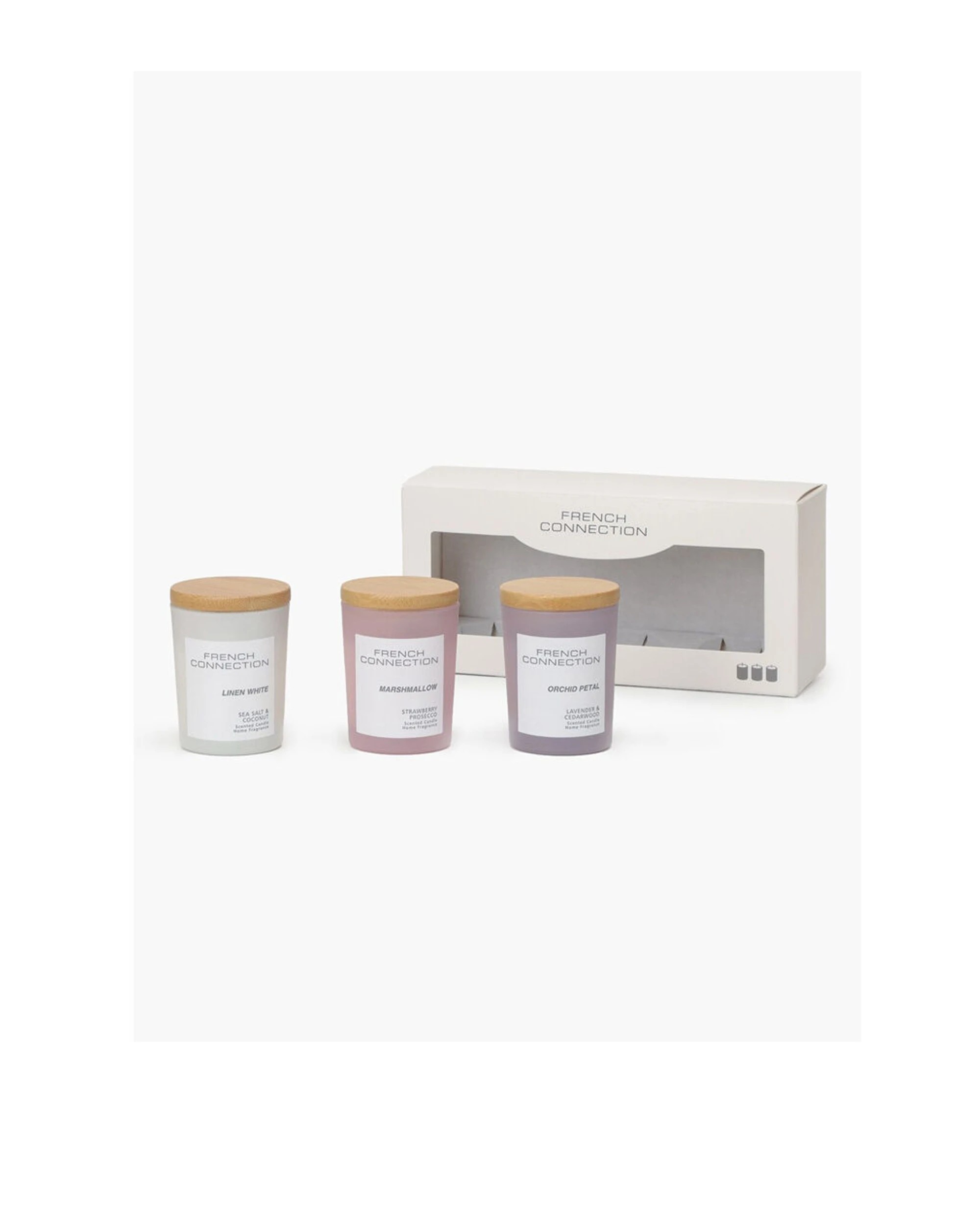 3 French Connection 3pc Orchid Petal, Linen, and Marshmallow Candle Set 50g - Multi, 3 of 4