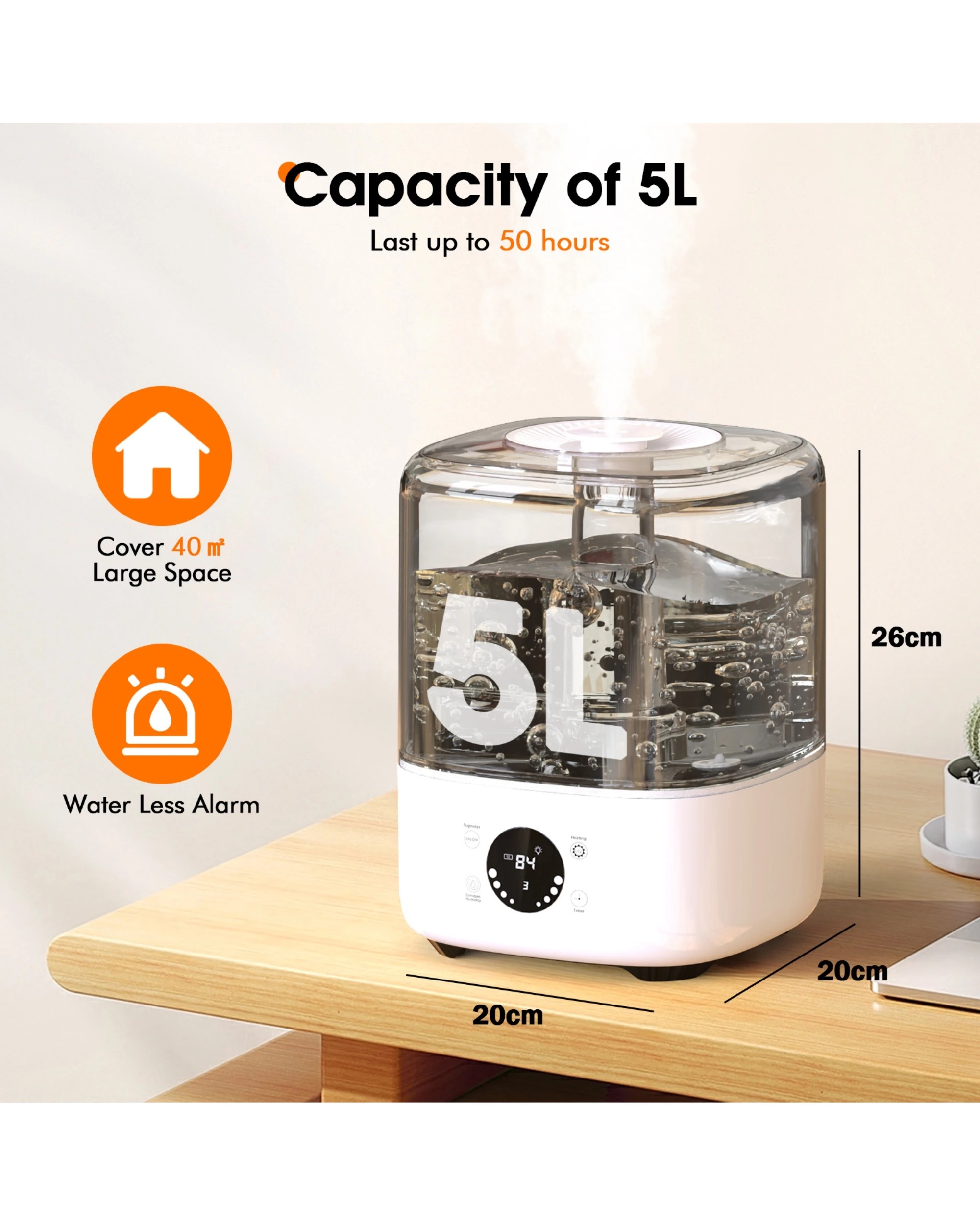 5 Advwin 5l Air Humidifier & Diffuser With Adjustable Humidity Control For Baby, Plants, Bedroom Large Room, 5 of 7