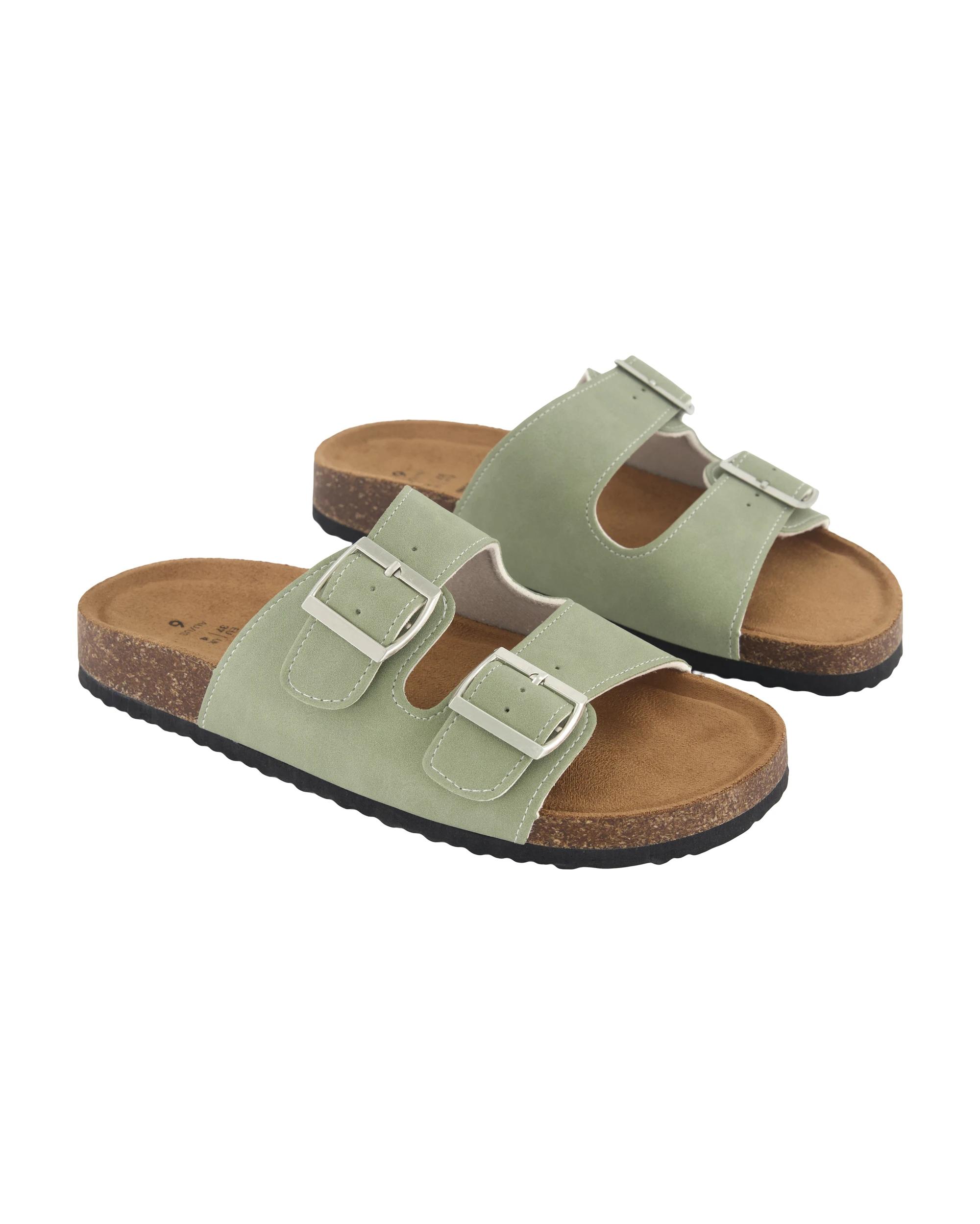 2 Two Band Buckle Footbed Slides Sage Green, 2 of 3