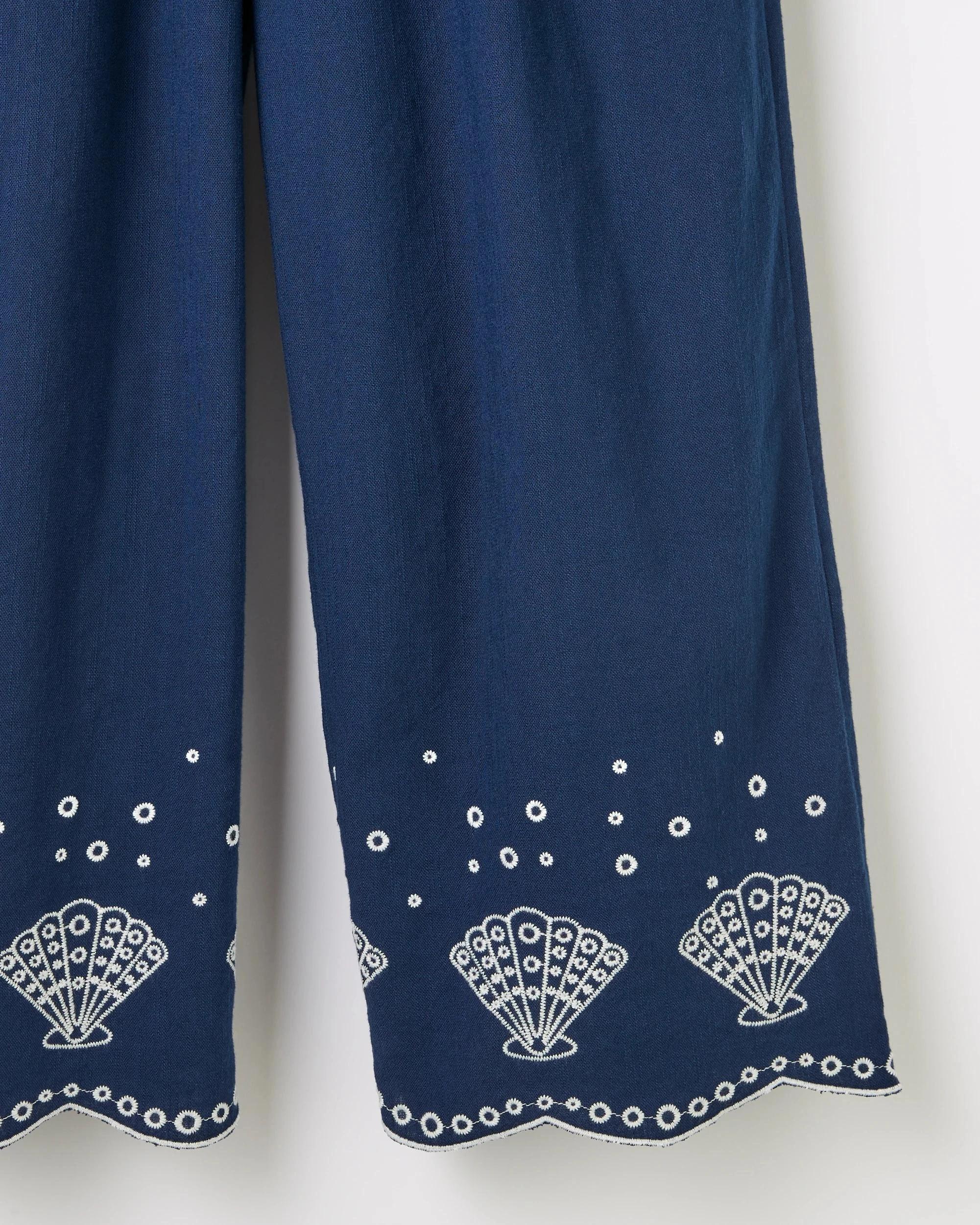 7 Target Embroidered Hem Cropped Wide Leg Chambray Pants NAVY, 7 of 7