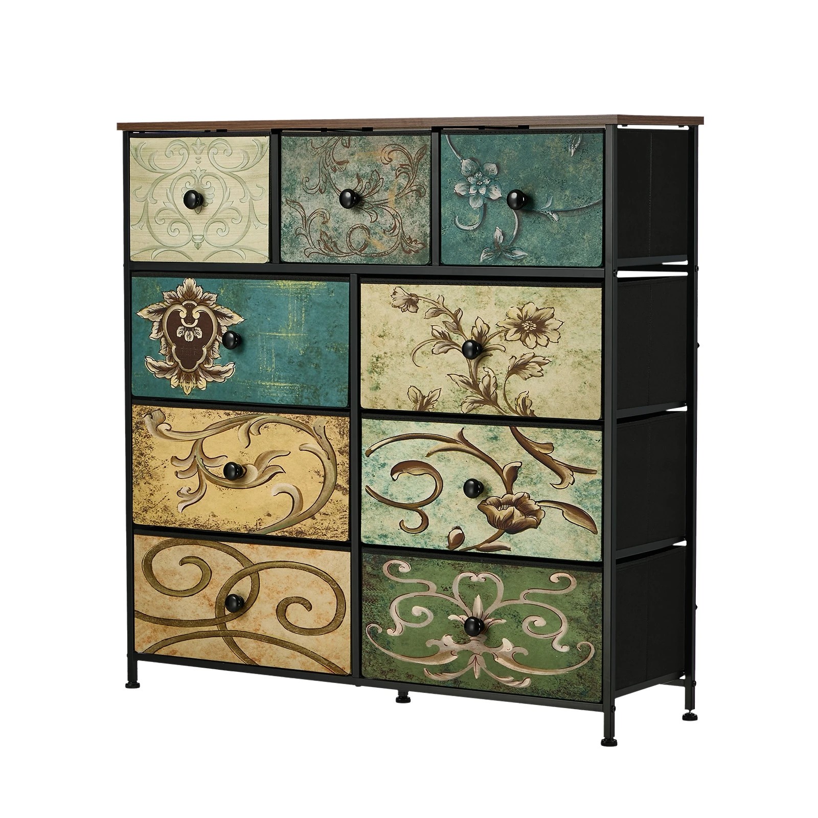 1 Oikiture 9 Chest of Drawers Fabric Storage Dresser Vintage Tallboy Organizer - Multi, 1 of 6