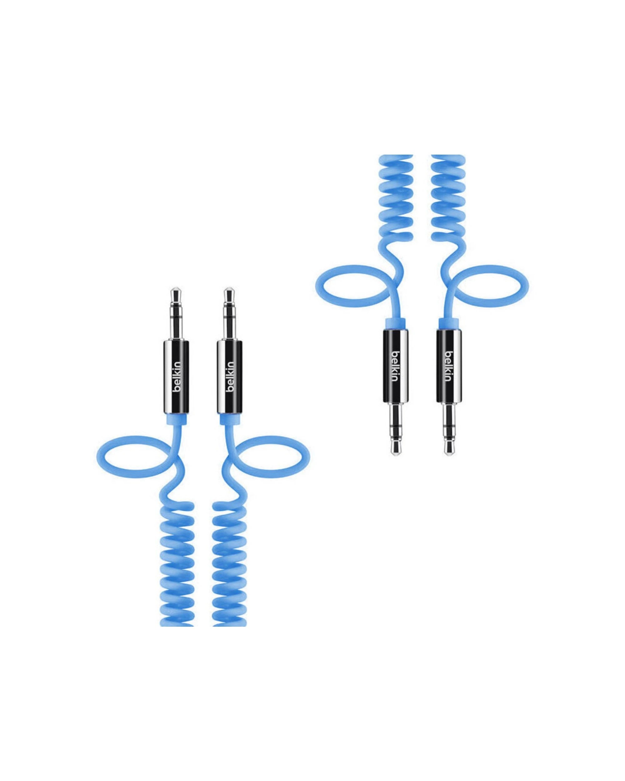 1 Belkin 2PK 1.8m Coiled Stereo Aux Cable Audio Male to Male 3.5mm - Blue, 1 of 3
