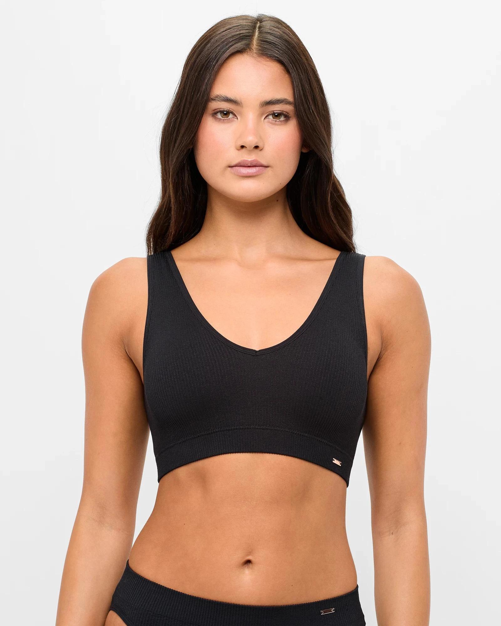 1 Ribbed Seamfree Plunge Crop Top - Lily Loves BLACK, 1 of 4