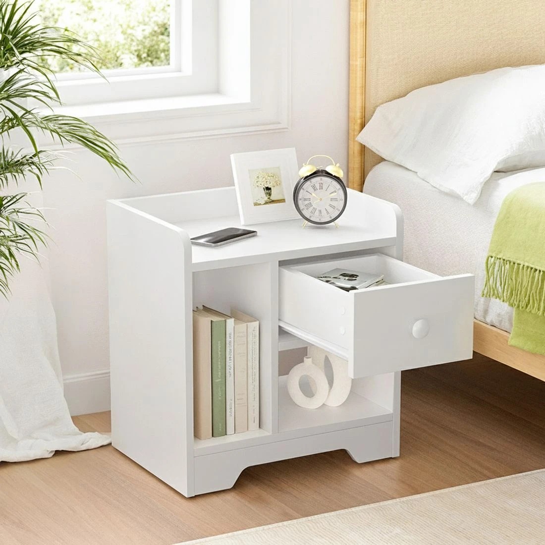 4 Artiss Bedside Table Drawer Nightstand Side End Table Storage Open Shelf - White, 4 of 8