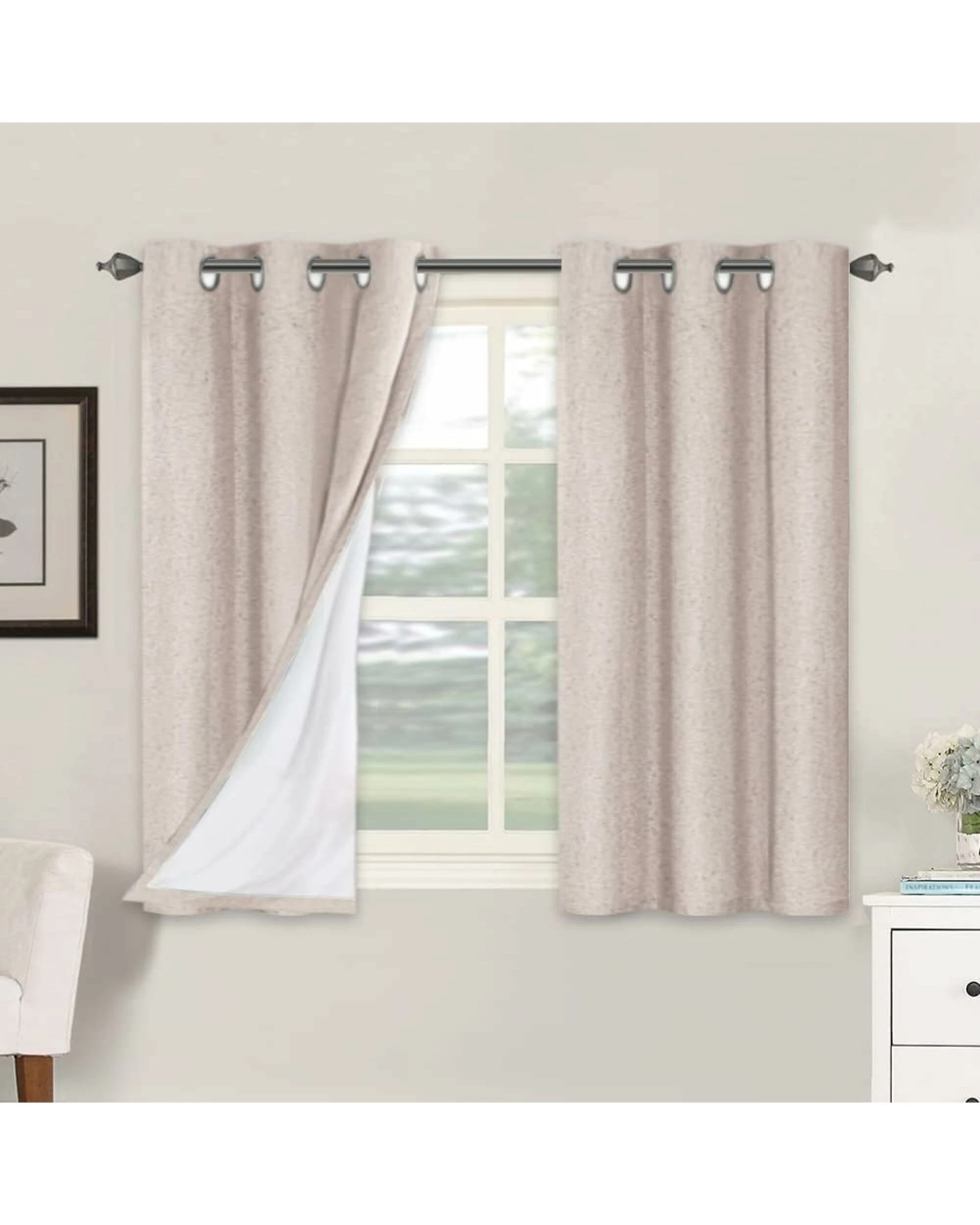 Smarcute Blockout Faux Linen Grommet Curtain - 2X 117x137cm - Natural ...