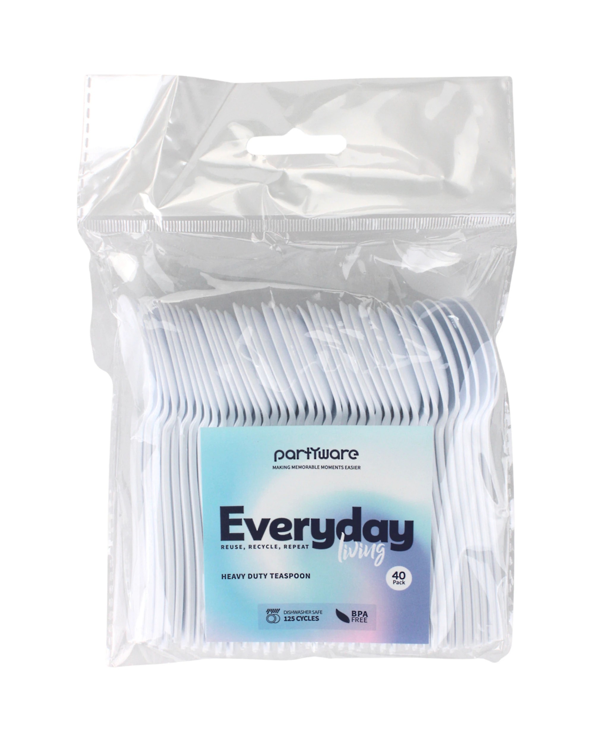 2 Partyware Everyday Living Reusable Plastic Teaspoons Pack of 40 - White, 2 of 3