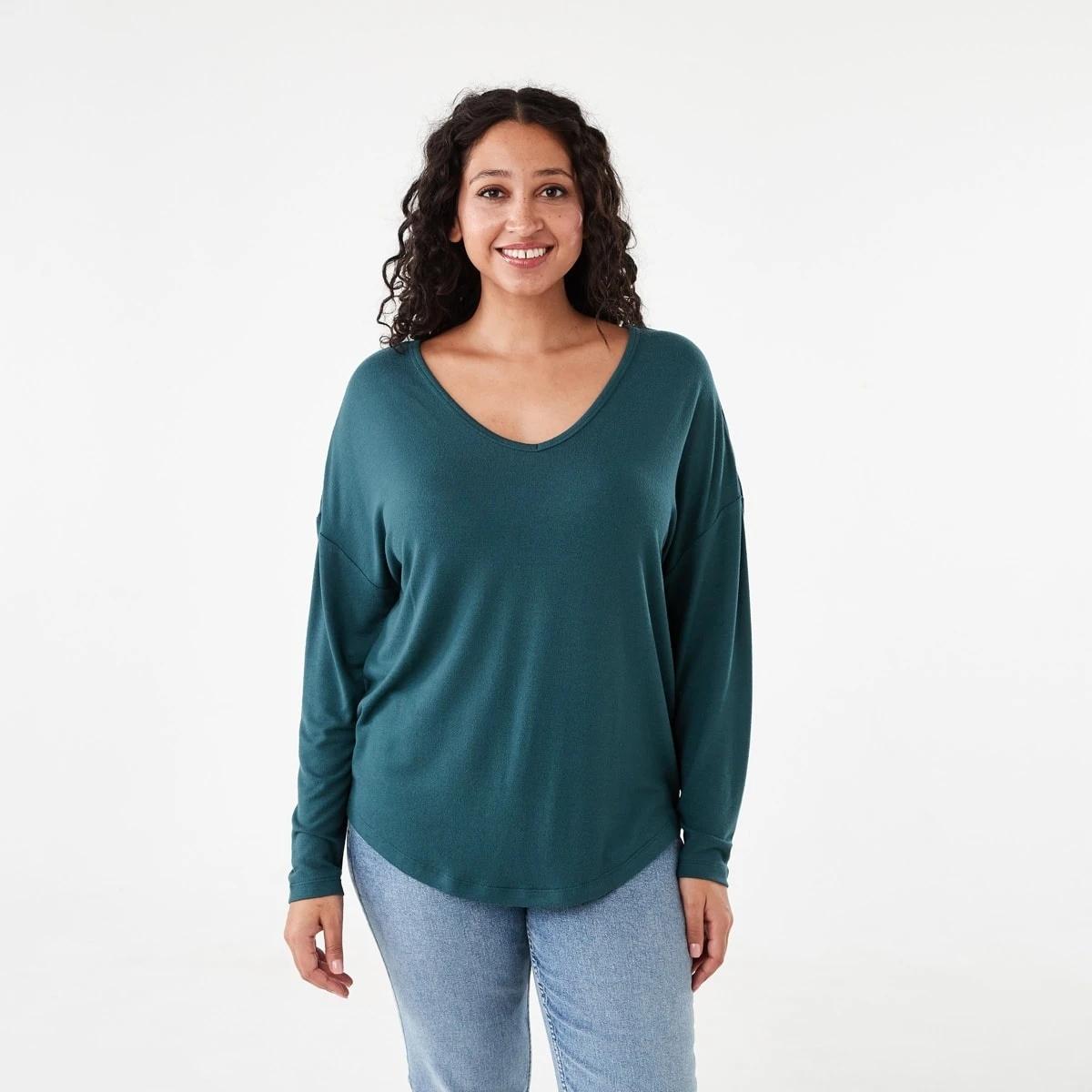 1 Long Sleeve Brushed V-Neck Top Kason Gren, 1 of 5
