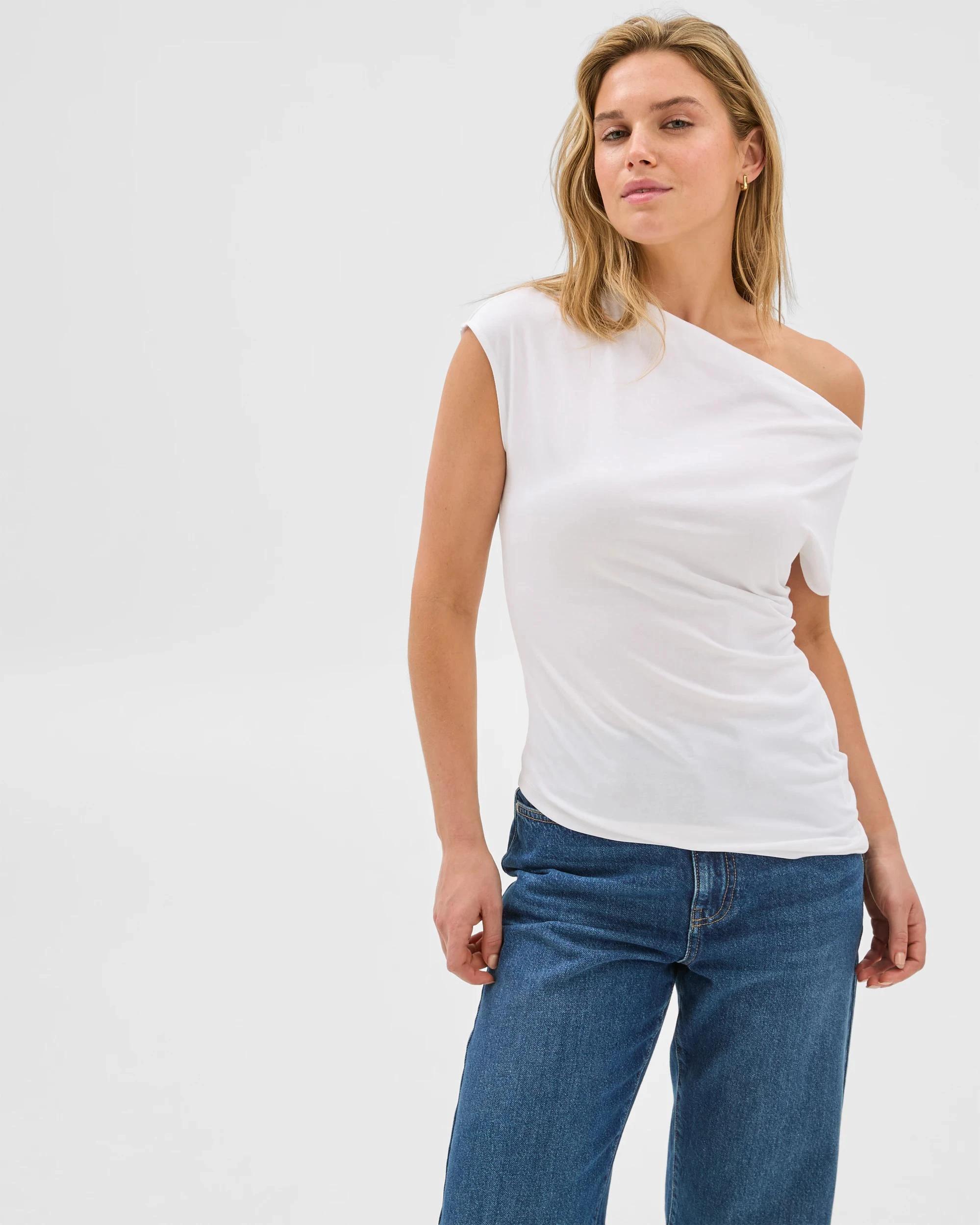 3 Australian Cotton Blend Slouchy Asymmetrical T-Shirt - Lily Loves LILY WHITE, 3 of 6