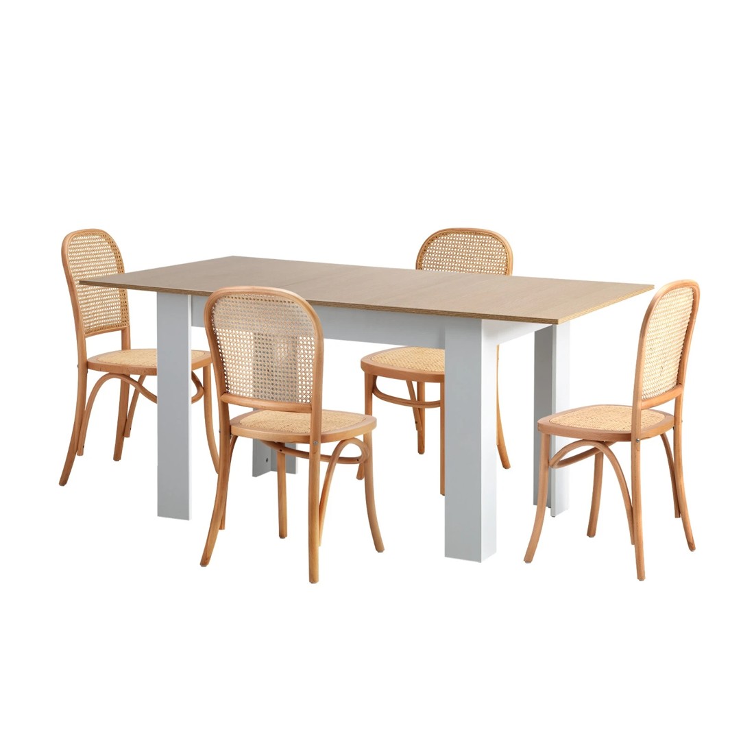 1 Oikiture 160cm Extendable Dining Table with 4PCS Dining Chairs Rattan - Natural, 1 of 9