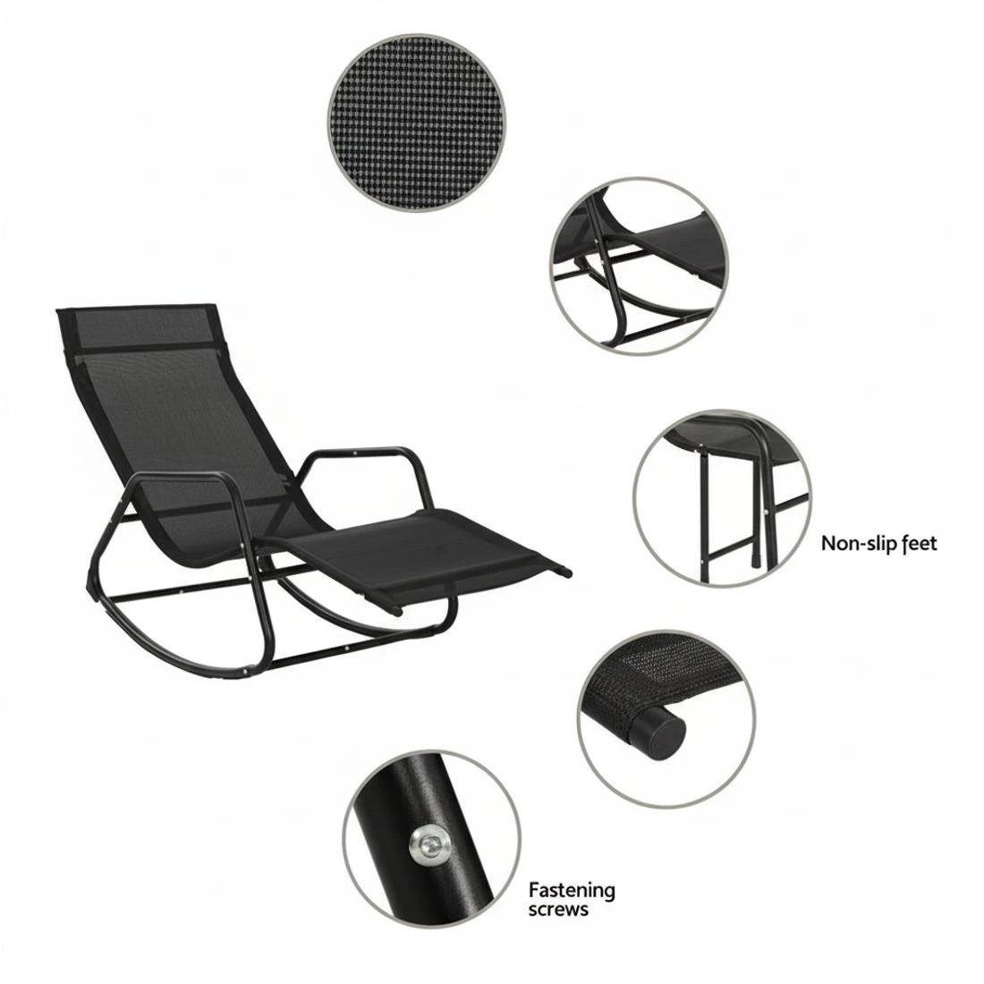 5 Gardeon Sun Lounge Rocking Chair Outdoor Lounger Patio Furniture Pool Garden - Black, 5 of 5