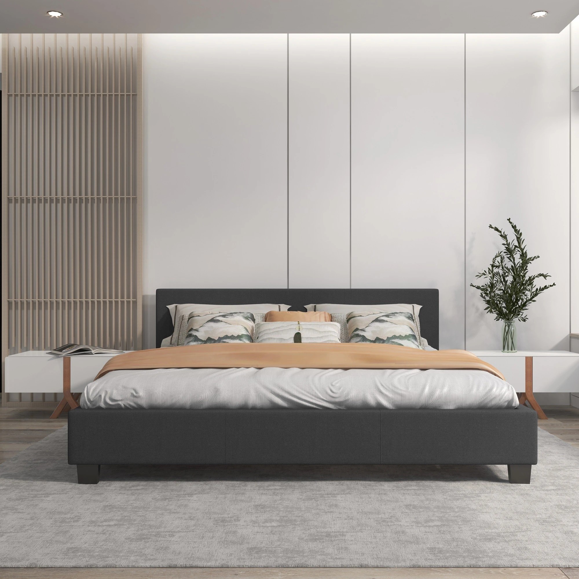 2 Milano Décor Sienna Luxury Bed Frame Base And Headboard Solid Wood Padded Fabric Single - Charcoal, 2 of 10