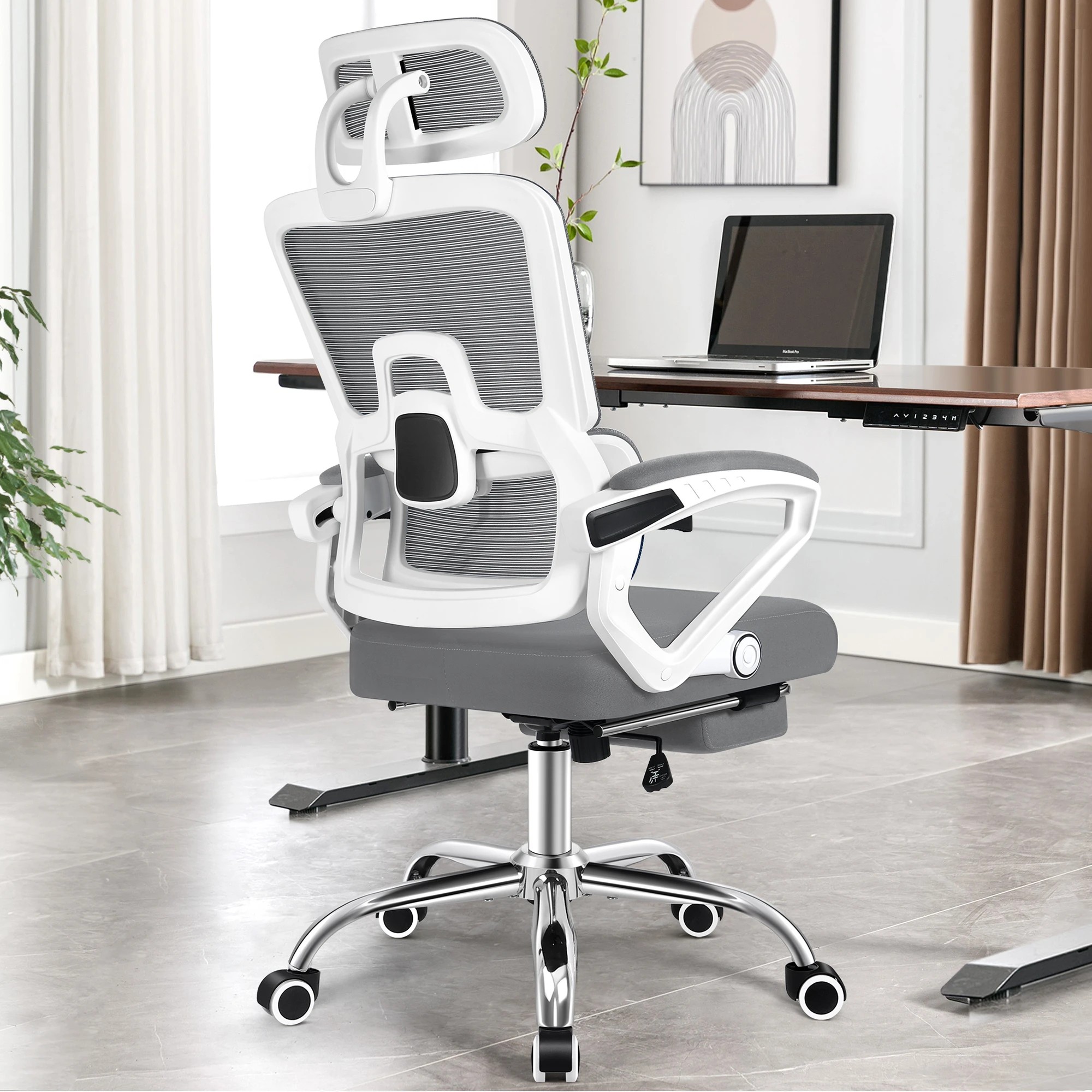 3 Alfordson Mesh Office Chair Racing Ergonomic Executive Computer Recliner Work - White Grey, 3 of 10