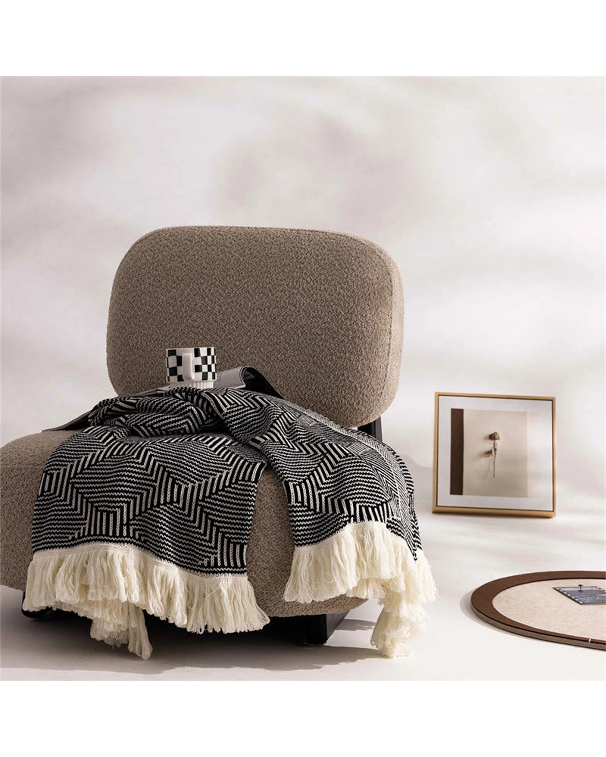 5 Cotton More Eldo Knitted Throw Blanket Fringed Edges 130x180cm - Multi, 5 of 6